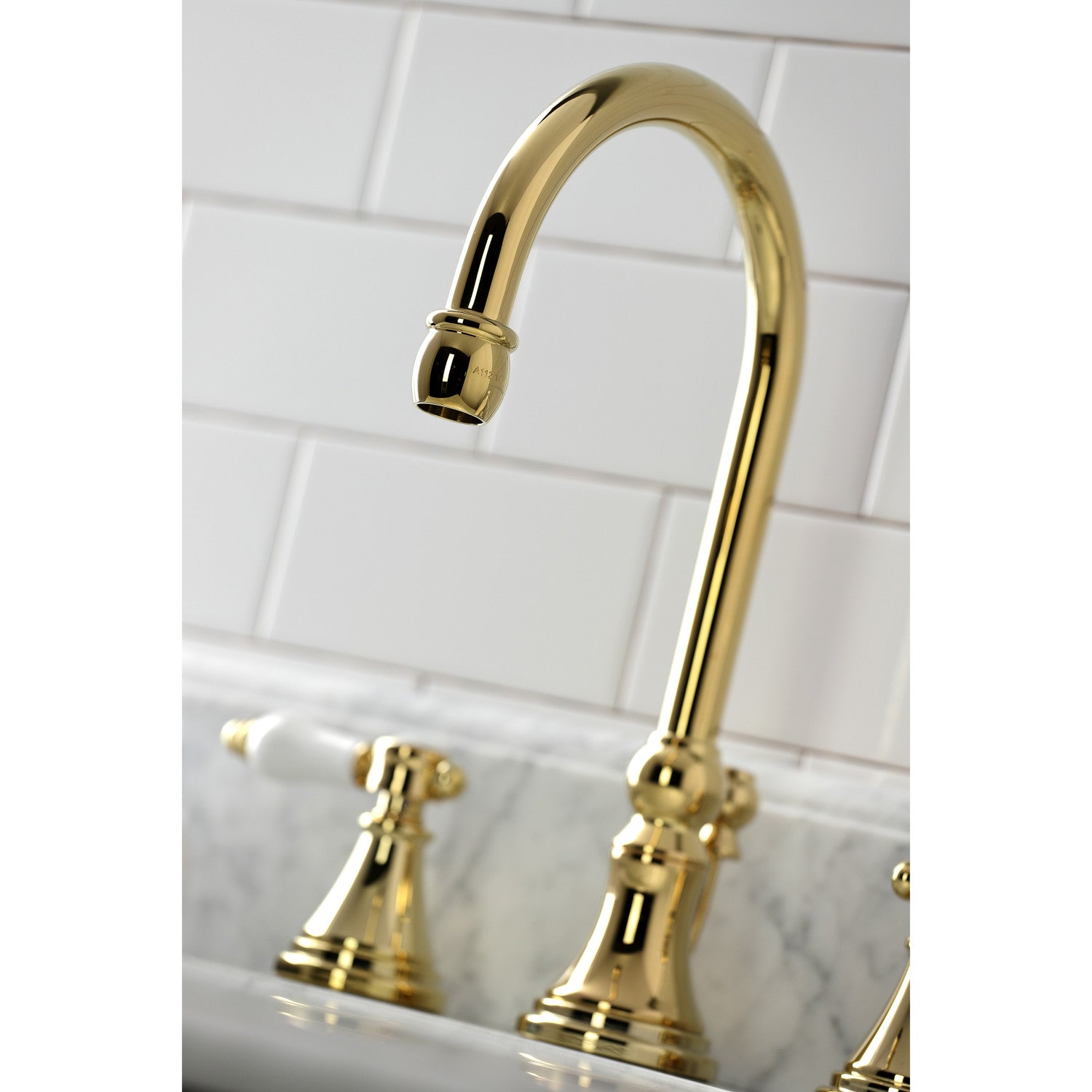 Bel Air KS2982BPL 3-Hole Widespread Bathroom Faucet with Brass Pop-Up Drain - Two Handle Deck Mount Sink Faucet in Polished Brass for Vanity, Powder Room & Guest Bathroom