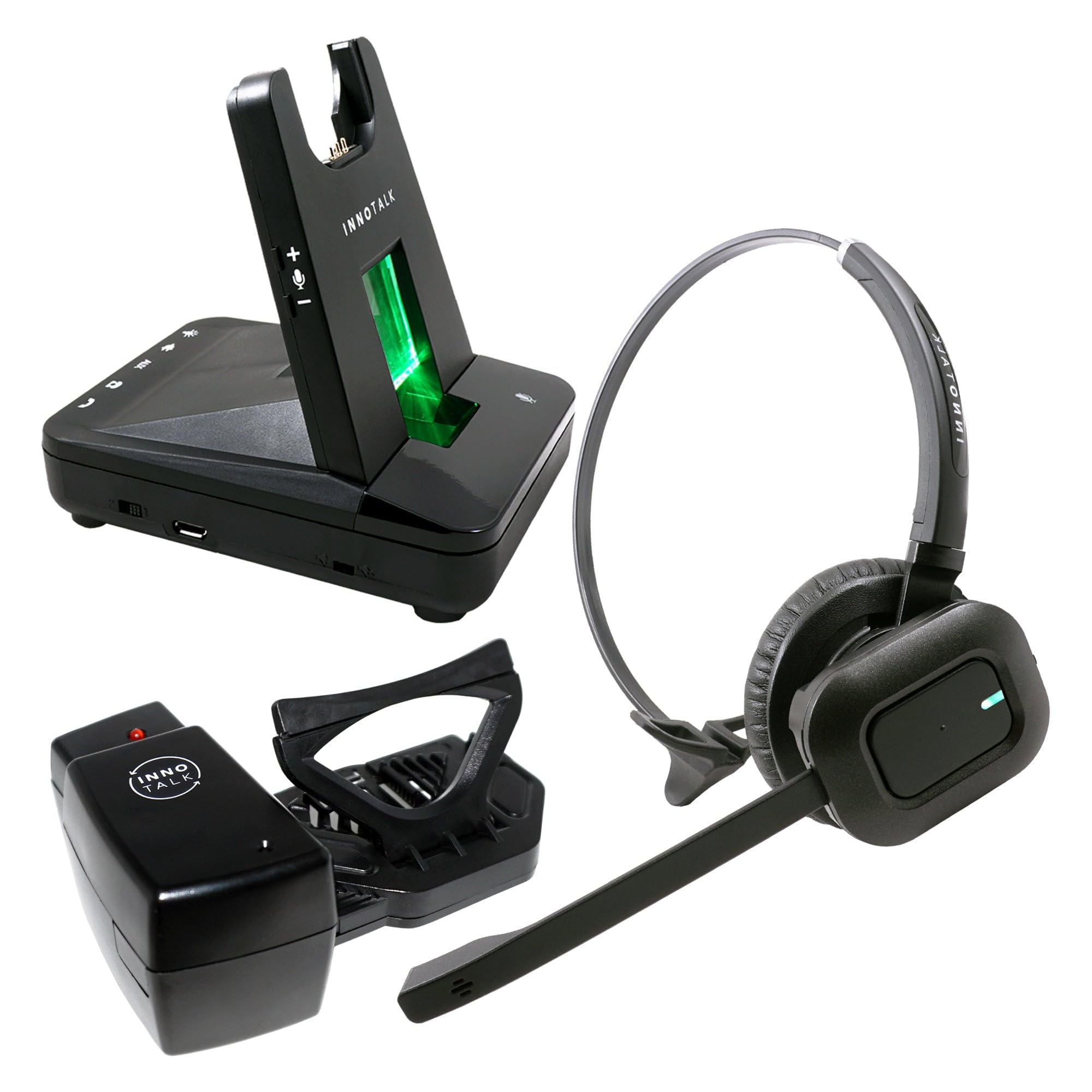 INNOTALK Wireless Headset for Office Desk Phone - Remote Hook Switch, 300ft Range, 10-Hour Battery Life (Explorer Model) - Perfect for Call Centers, Remote Work & Business Communications
