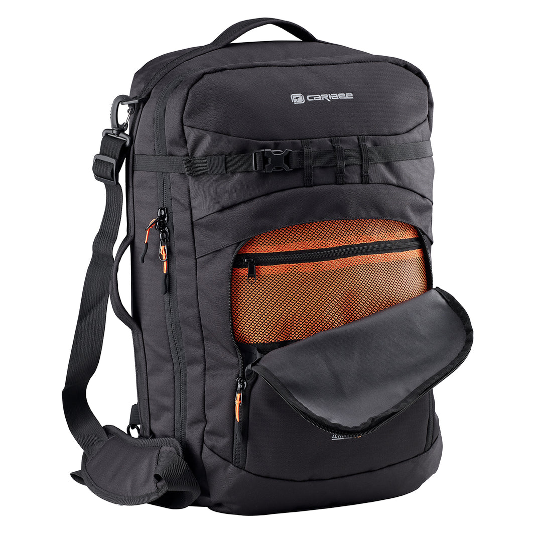 Caribee Altitude 40 Travel Backpack - Waterproof Carry On Backpack with Shoulder Strap for Overnight Trips, Business Travel & Hiking - Black