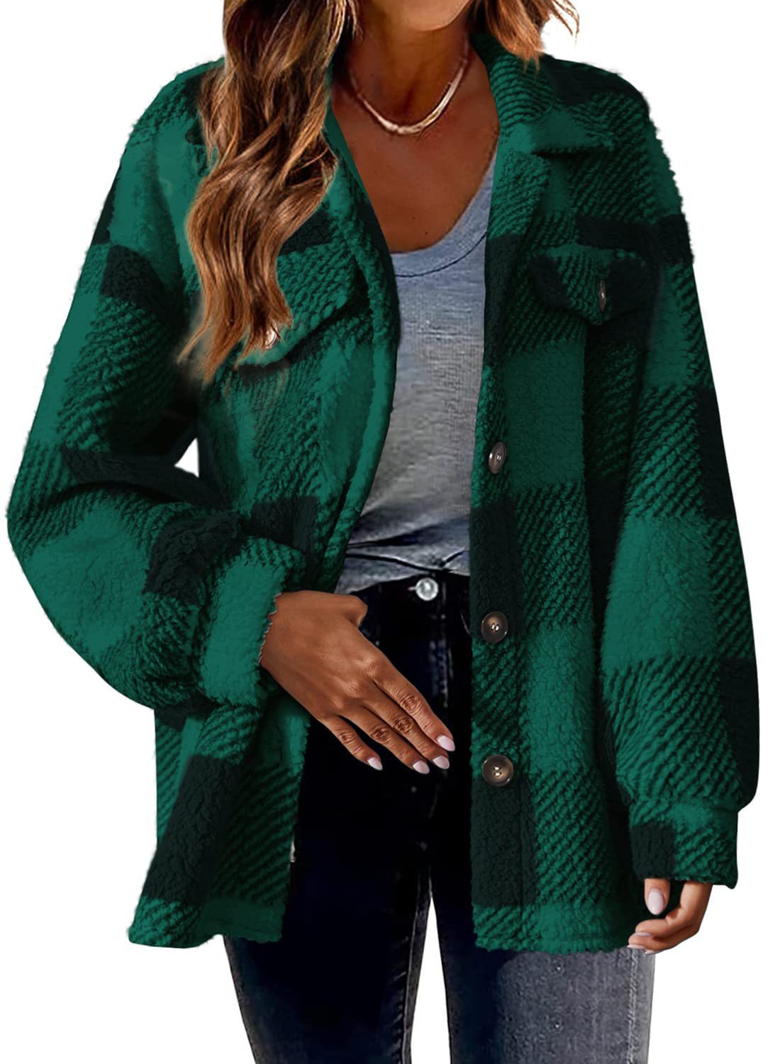 Women's Wool Plaid Jacket with Turn-Down Collar & Pockets - Single Breasted Button Down Coat for Autumn & Winter - Perfect for Office, Casual Outings & Outdoor Activities