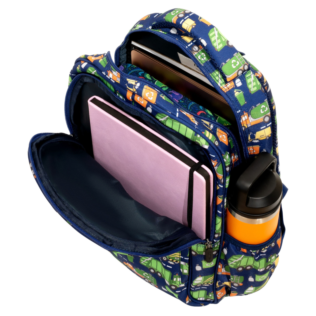 Durable Midsize Kids Backpack for School & Travel - Lightweight & Spacious Bin Trucks Design Backpack for Boys & Girls - Perfect for Daily Use, Outdoor Adventures & Day Trips