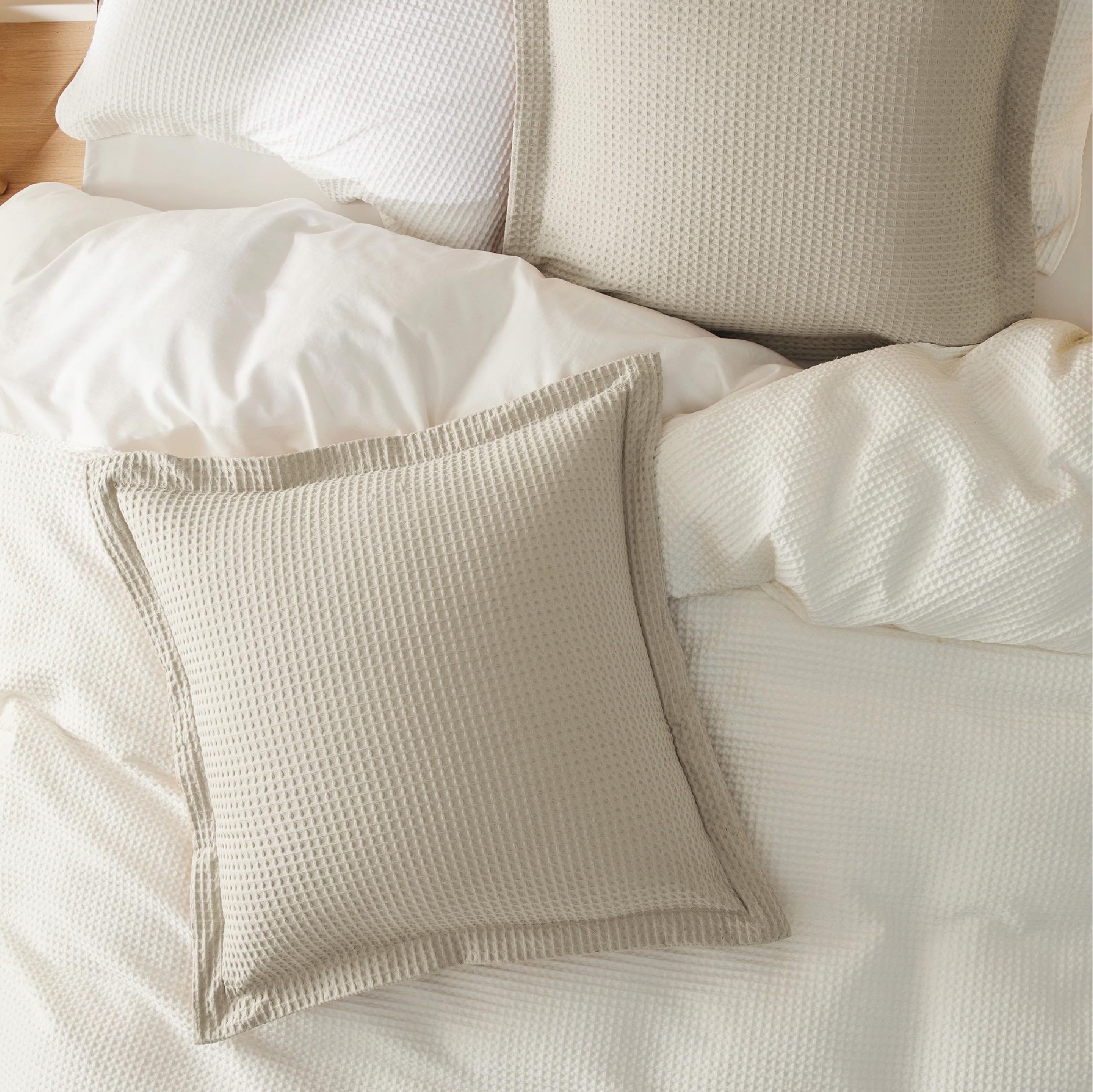 Bedsure 100% Cotton Waffle Weave Euro Sham Pillowcases 26x26 Inches 2 Pack - Envelope Closure for Bed, Sofa & Couch - Home Decor & Gift Idea - Breathable & Soft for All Seasons