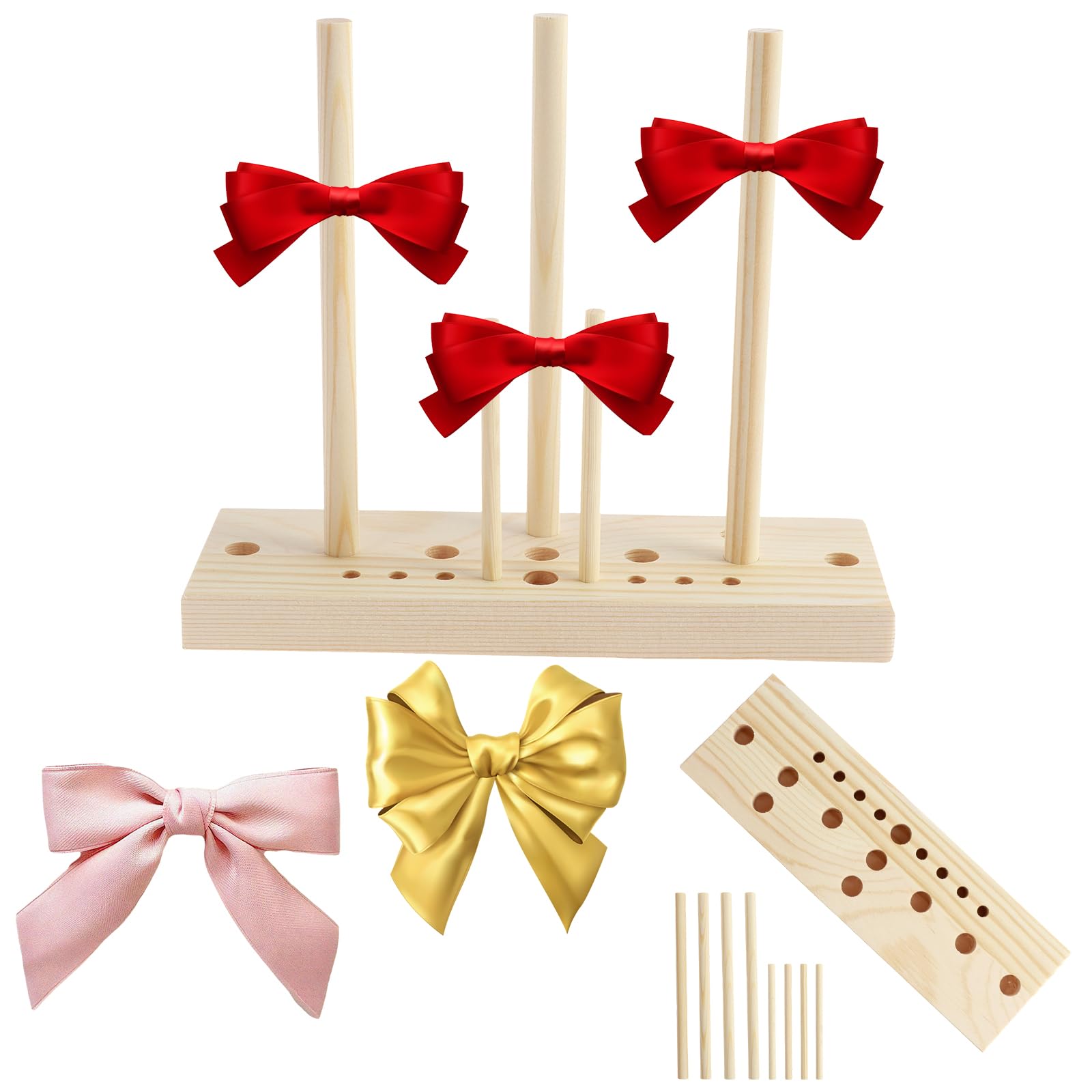 Adjustable Wooden Bow Maker Tool - Portable DIY Ribbon Bow Tie Machine for Holiday Wreaths, Gift Wrapping & Craft Decorations (Model E) | Lightweight Handmade Bow Maker for Christmas, Wedding, Party Decorations