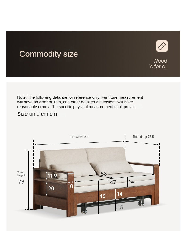 **Oak Solid Wood Folding Sofa Bed – Convertible Sleeper for Small Spaces, Guest Room & Studio Apartments**