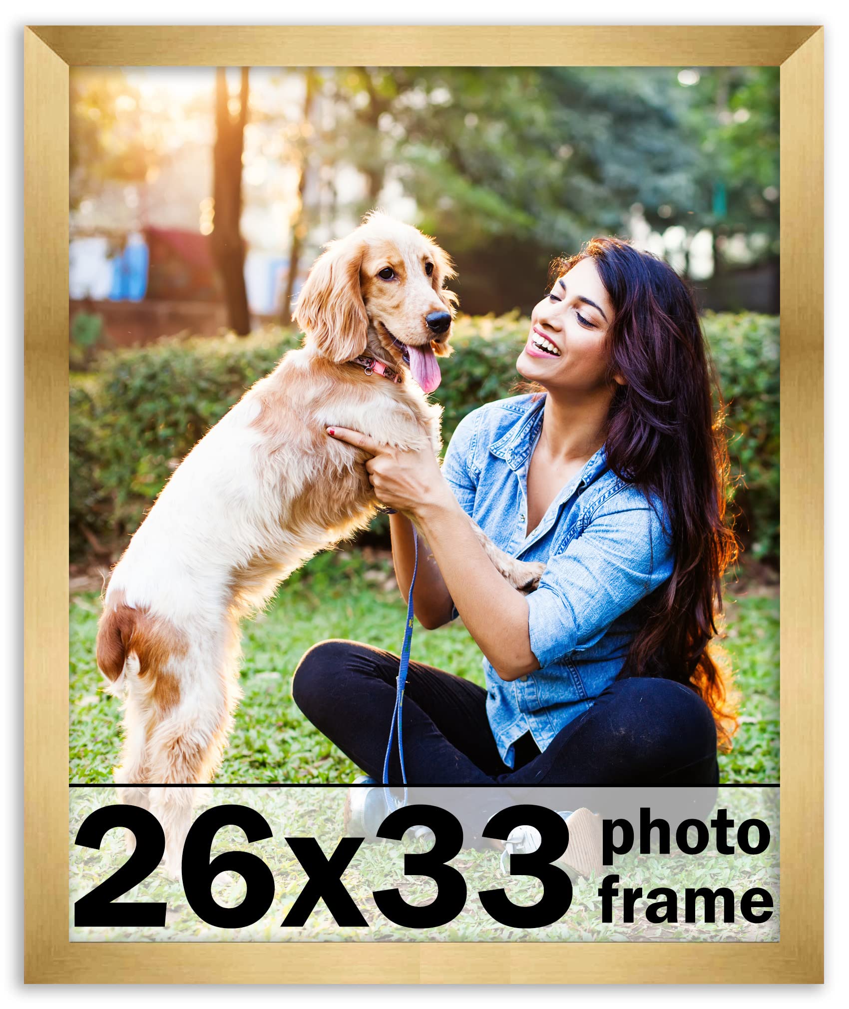 26x33 Gold Bronze Picture Frame - Modern Wood Wall Frame with UV Acrylic Shatter Guard & Acid-Free Backing - Perfect for Family Photos, Living Room Decor, Wedding Displays & Office Artwork