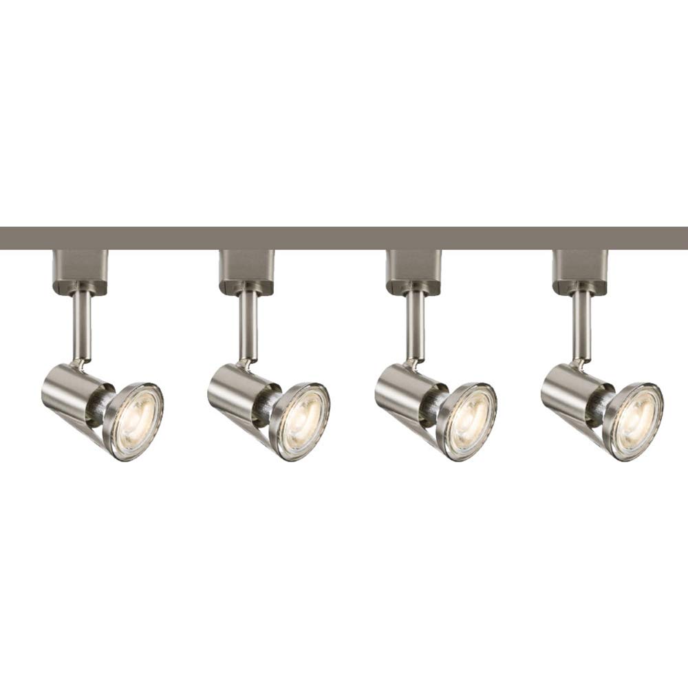 Adjustable Multi-Directional 2M/6.5ft LED Track Lighting System - 4 Spotlights, Ceiling Mount, Brushed Chrome Finish, 5W GUI10 Bulbs (Perfect for Kitchen Lighting, Retail Displays & Exhibition Lighting)
