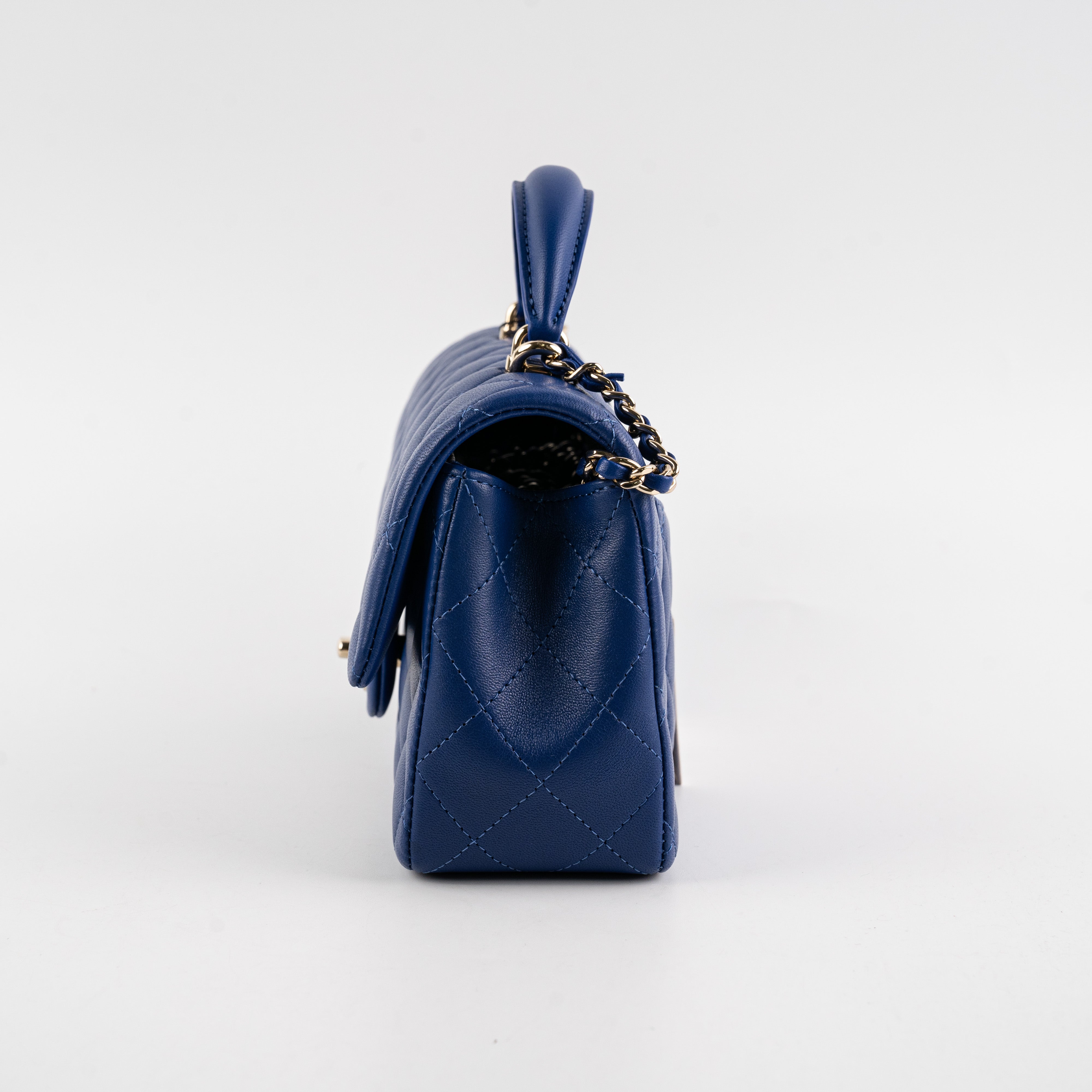 Chanel Mini Top Handle Bag in Lambskin Leather - Blue Microchip | Luxury Crossbody Purse for Women, Perfect for Parties & Evening Events