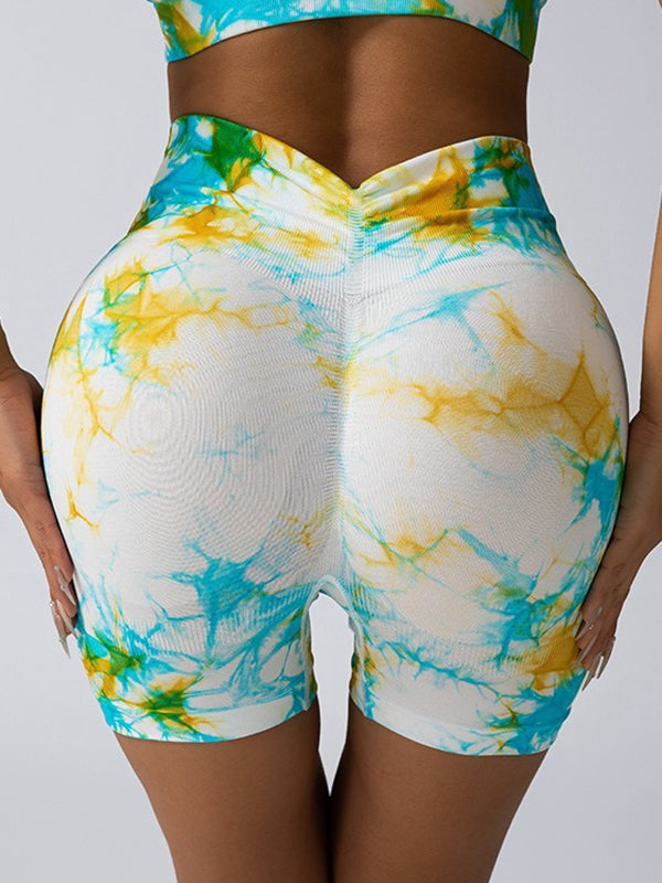 ZASUWA Women's Sexy Deep V Back Tie Dye Scrunch Butt Lifting Leggings - High Waisted Yoga Pants for Gym, Workout & Casual Wear