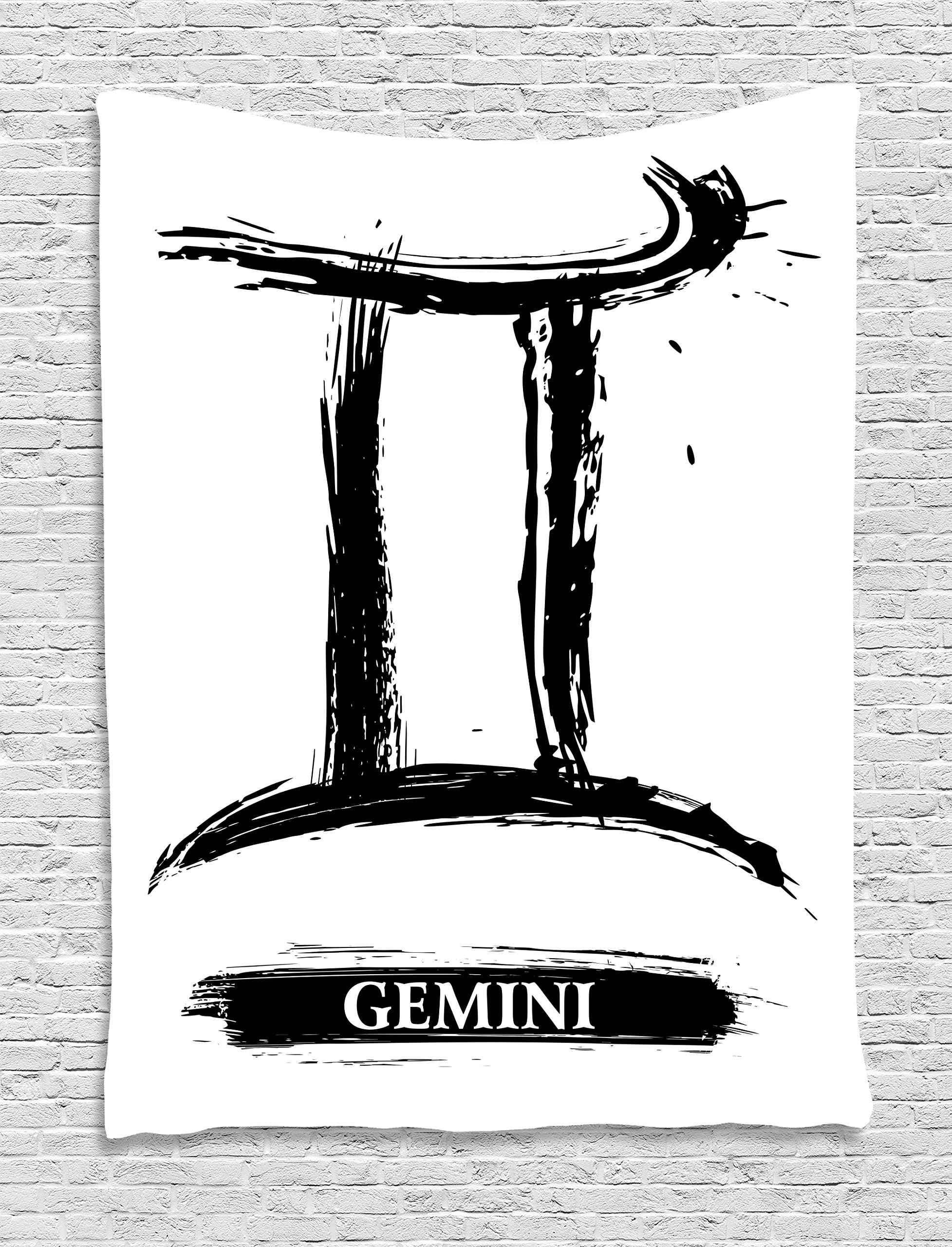 Ambesonne Zodiac Gemini Tapestry - Grunge Brushstroke Horoscope Wall Art for Bedroom, Living Room & Dorm Decor - 40x60 Inch Black White Astrology Tapestry - Perfect for Gemini Birthday Gifts & Boho Home Decor
