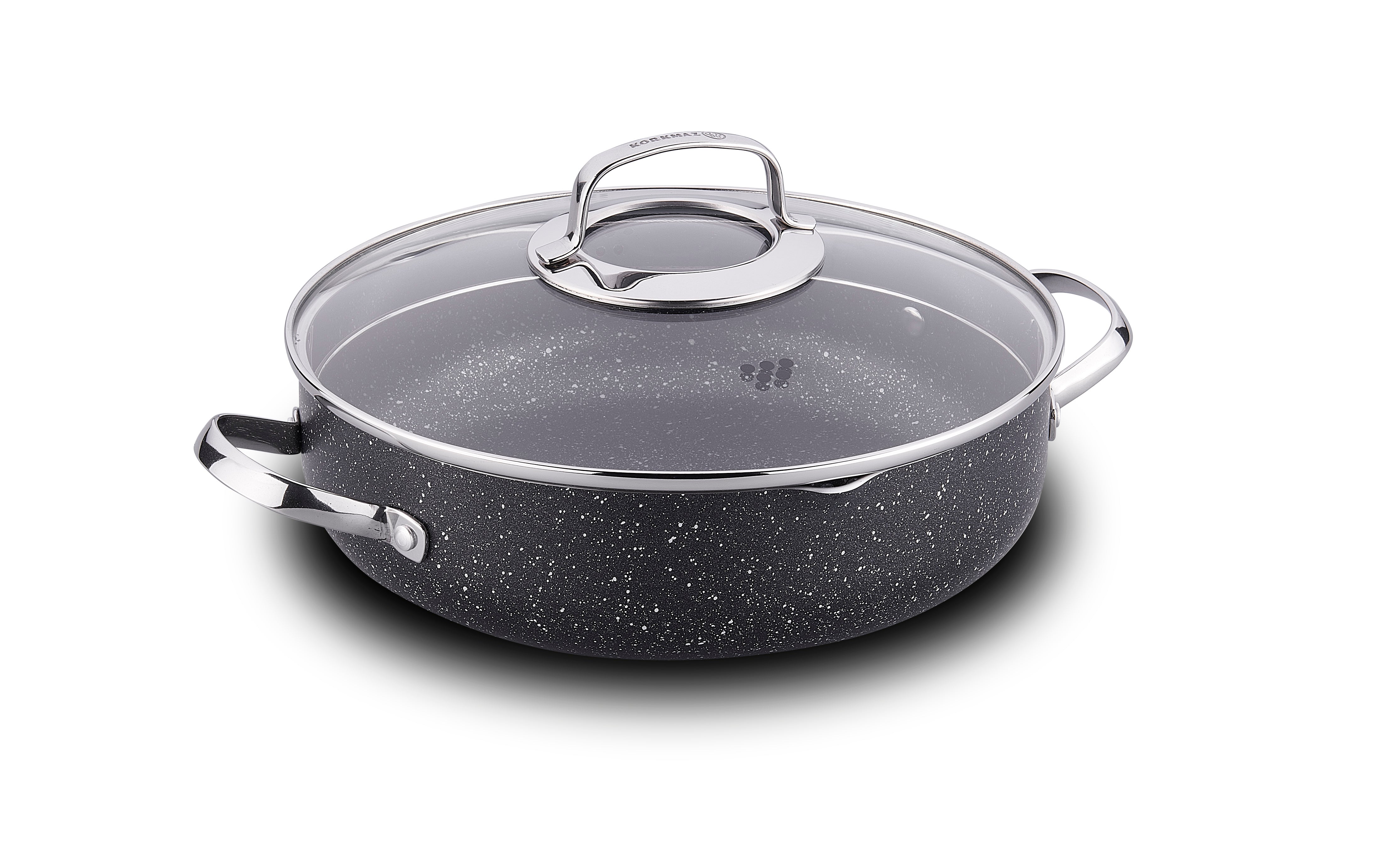 2.8L Granite Non-Stick Low Pot with Lid - 9.5x2.8 Inches - Durable Cooking Pot for Stovetop & Oven Use - Perfect for Soups, Stews & Slow Cooking