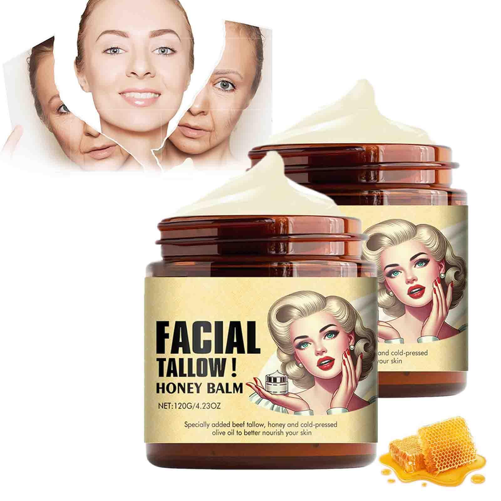 Grass-Fed Whipped Beef Tallow Honey Balm - 4.23oz (2 Pack) | Organic Face & Body Moisturizer for Dry Skin | Skin Repair Cream | Perfect for Night Care, Winter Hydration & Sensitive Skin Relief