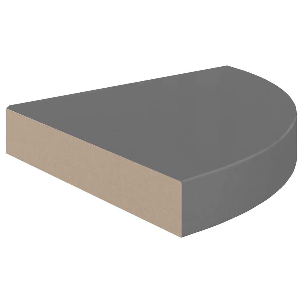 CHARMMA 323894 Floating Corner Shelves Set of 4 - High Gloss Grey MDF Wall Shelves 25x25x3.8 cm - Perfect for Bathroom, Kitchen, Living Room & Bedroom Storage Organization