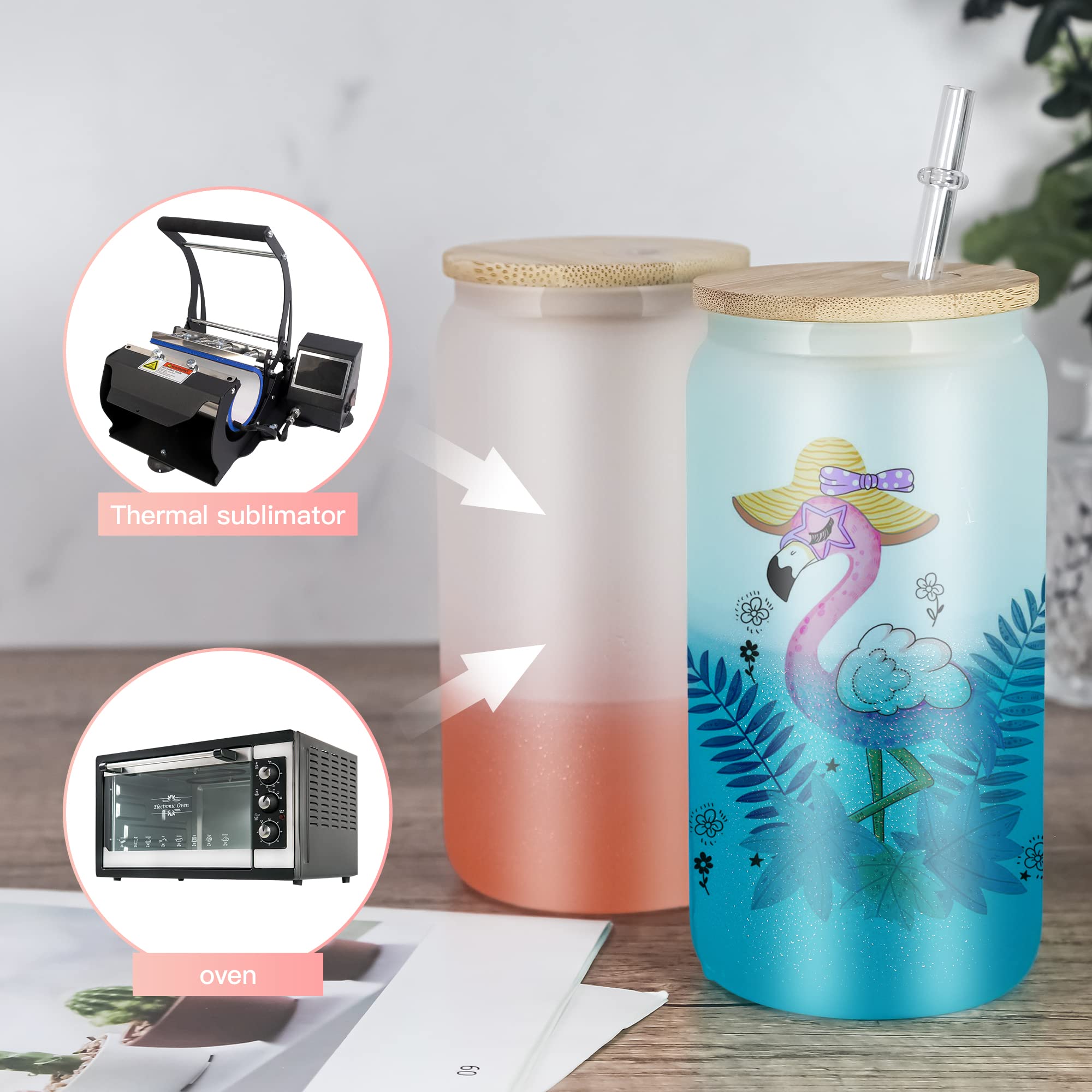 16oz Sublimation Glass Cups - Color Changing Beer Can Shaped Tumbler with Bamboo Lid & Straw (5-Pack) | BPA-Free, Dishwasher Safe | Perfect for Iced Coffee, Cocktails, and Outdoor Parties