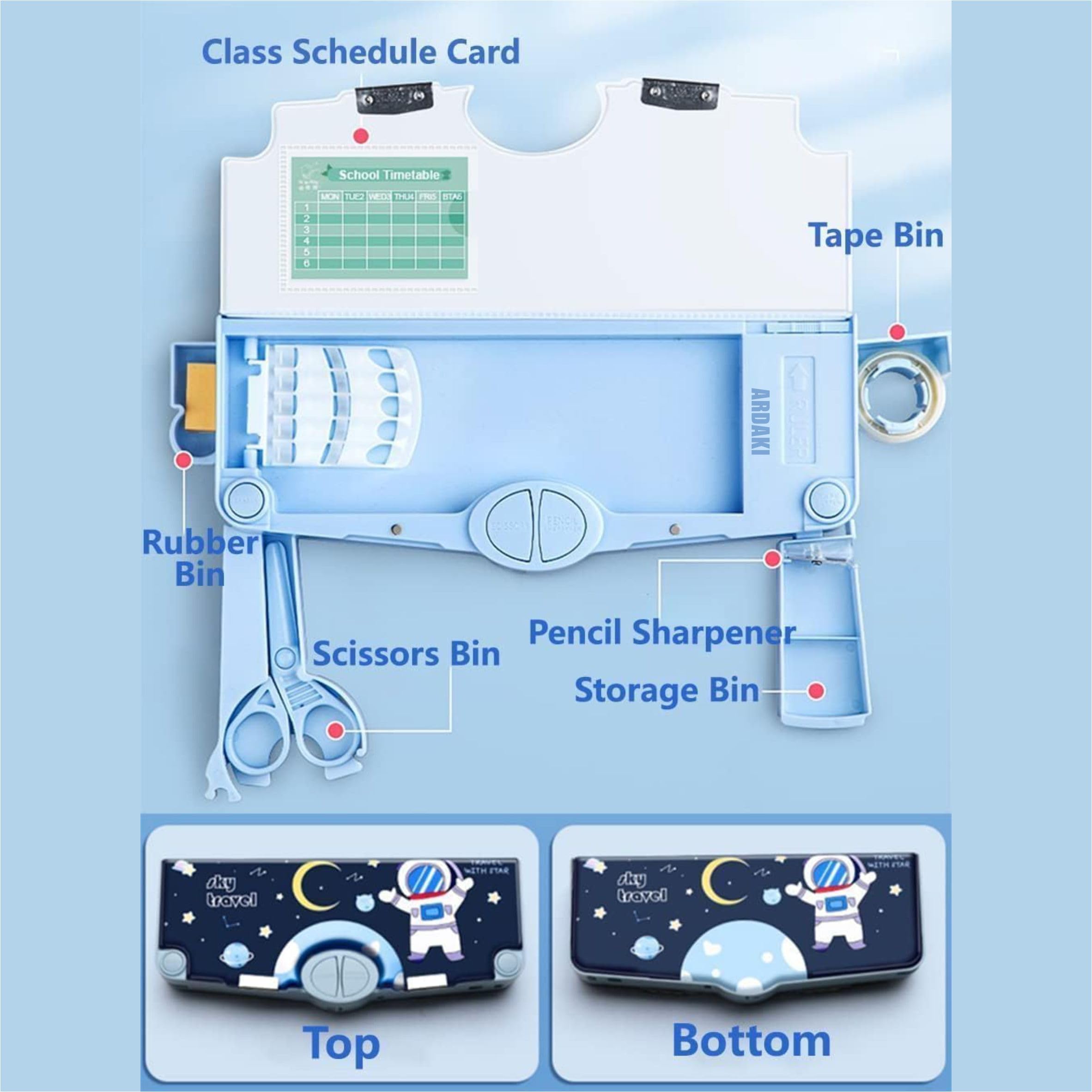 ARDAKI Push Button Compartment Pencil Box - Multifunctional School Supply Organizer for Kids & Students - Perfect for School, Office & Travel Storage (Boys & Girls) - Unique Design with Easy-Access Compartments for Pens, Pencils & Stationery