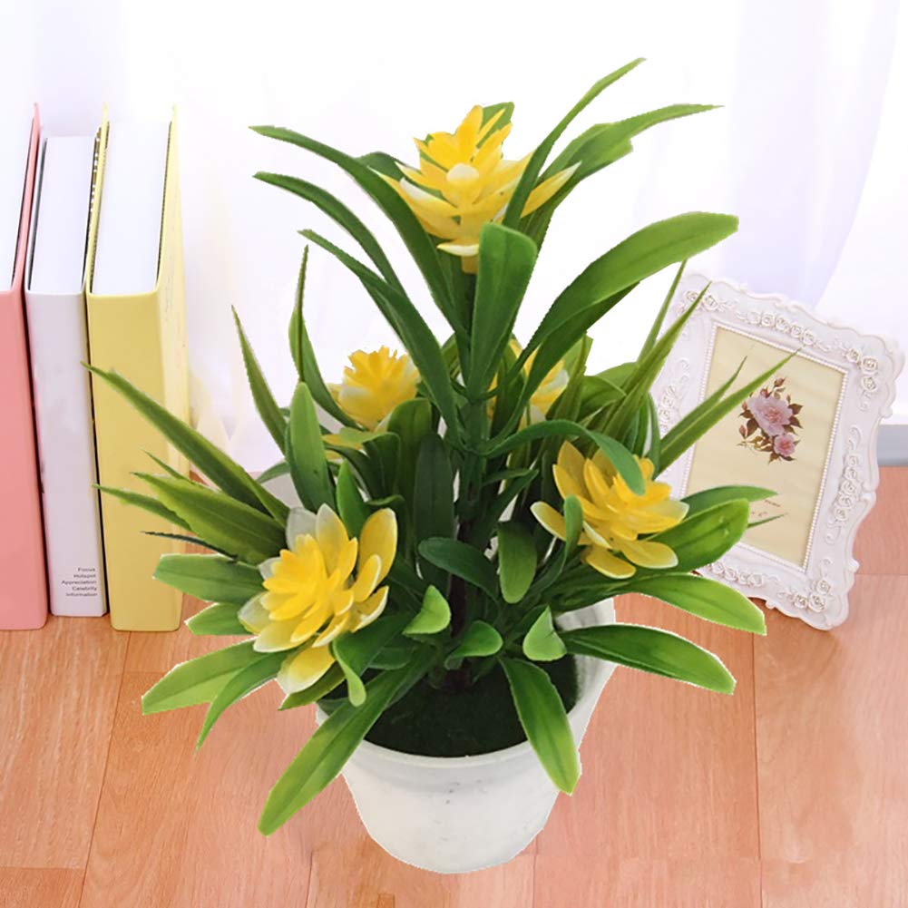 Bluelanss Artificial Lotus Flowers in Vase - Yellow Table Centerpiece for Home & Office Decor