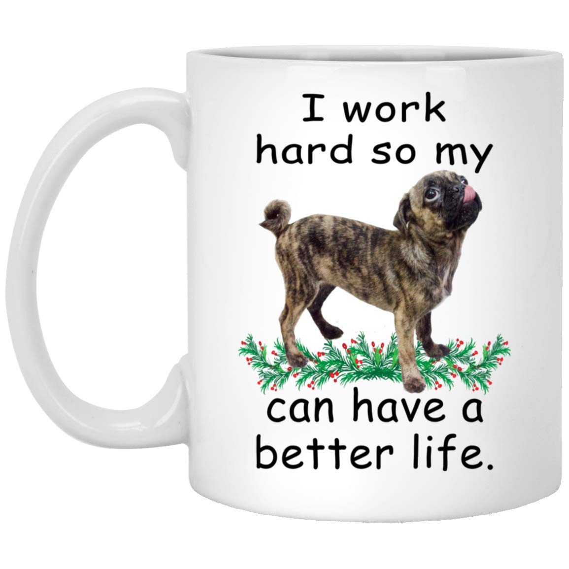 Funny Pug Brindle Coffee Mug - 11oz White Ceramic Mug for Pet Lovers | Perfect Christmas Gift 2024 | Great for Coffee, Tea & Office Use