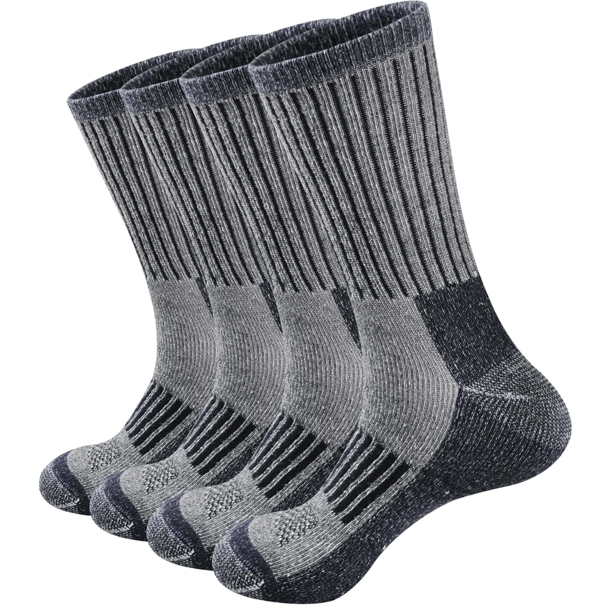 ECOEY Men's Merino Wool Hiking Socks 4-Pack - Moisture Wicking, Cushioned Trekking Crew Socks for Outdoor Adventures & Cold Weather Hiking