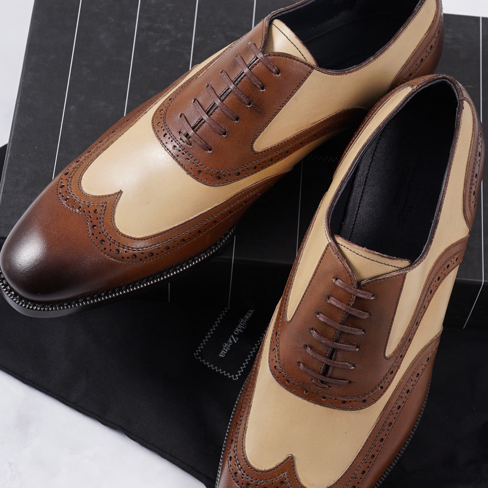 Ermenegildo Zegna Wingtip Oxford Dress Shoes for Men - Classic Business Formal & Wedding Leather Shoes - Perfect for Office, Interviews & Special Occasions