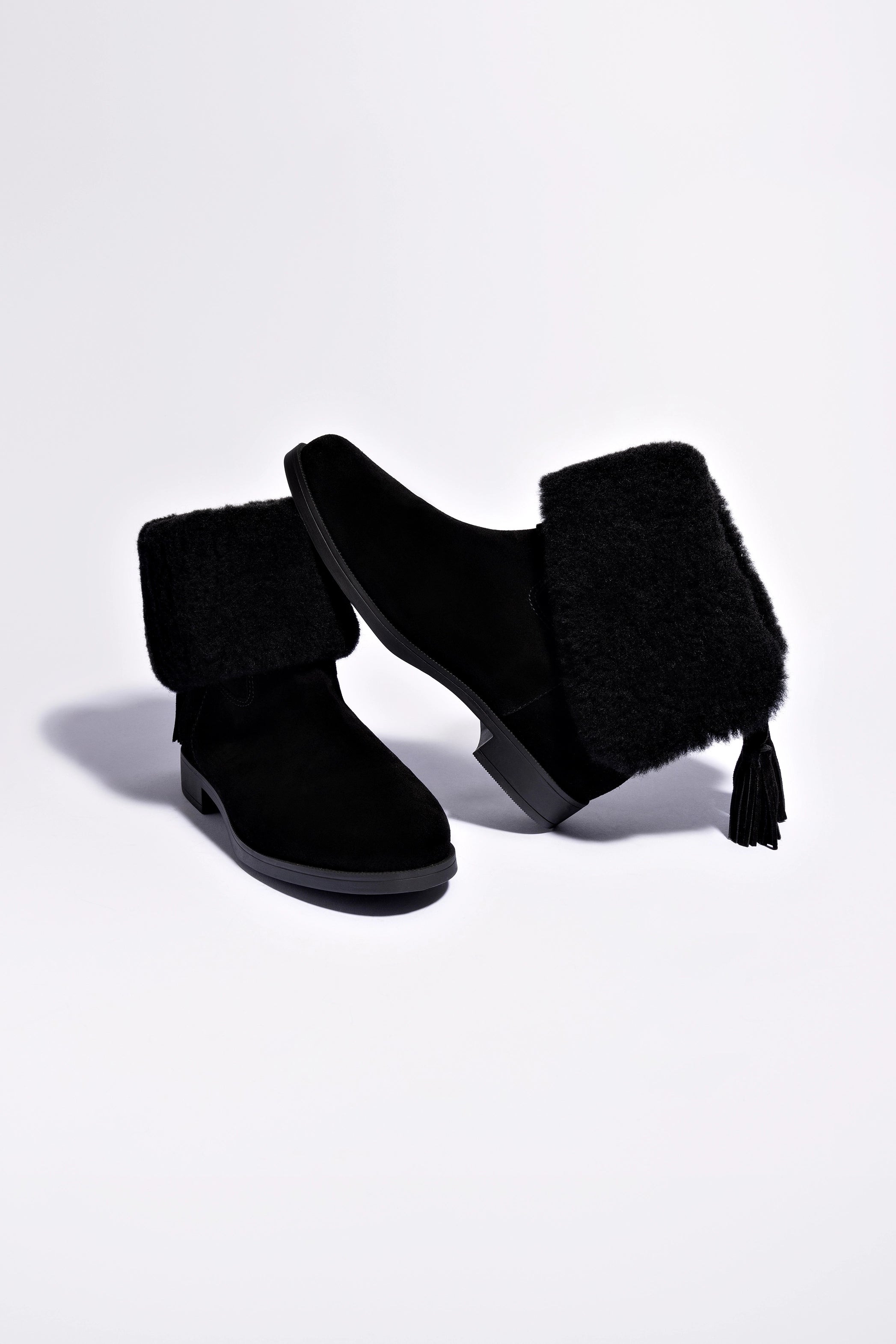 Verbier Bootie in Black Suede & Shearling - Women's Winter Ankle Boots for Casual Outings & Cold Weather Fashion