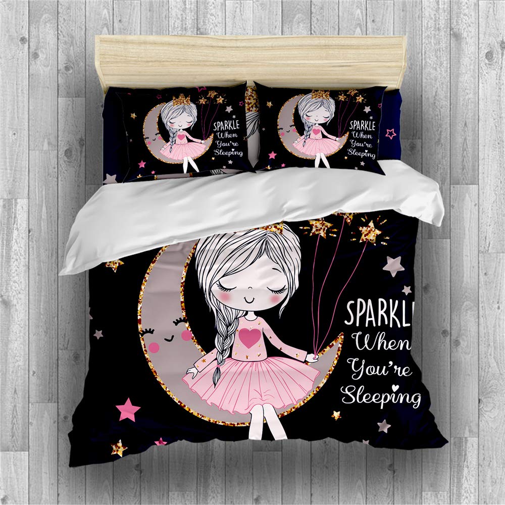Earendel Princess Style Duvet Cover Set - Cartoon Girl Bedding 4PCS (Full Size 200x229cm) - Colorful Quilt Cover, Sheets & Pillowcases for Twin/Full/Queen/King - Perfect for Girls' Bedroom, Kids Room Decor & Gift