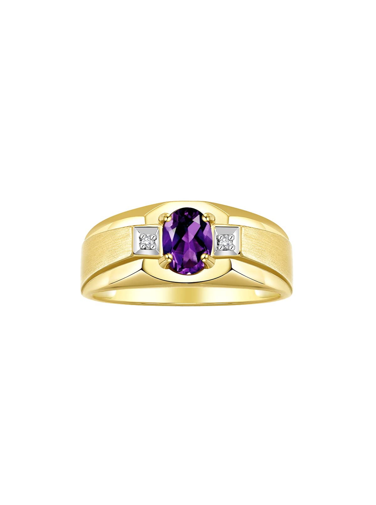 Rylos Men's Classic 7X5MM Oval Gemstone & Diamond Ring - Yellow Gold Plated Silver Birthstone Ring for Men (Sizes 8-13) | Elegant Jewelry Gift for Anniversary, Wedding & Special Occasions