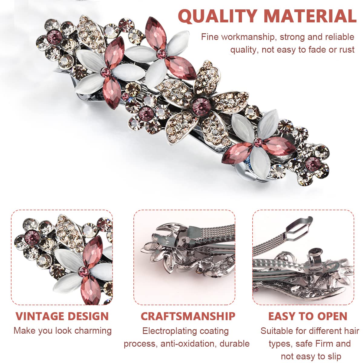 MAYCREATE Rhinestone Hair Clip for Women - Stylish Crystal Flower Hairpin, French Barrettes Hair Accessories for Women & Girls, Perfect Gift for Spring & Summer - Wedding, Party, Daily Wear