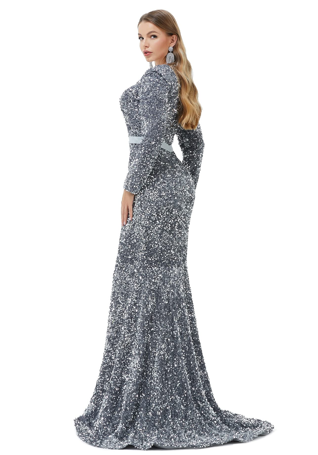 Elegant Sequined Mermaid Evening Gown for Women - Long Sleeve Formal Party Dress, Prom & Bridesmaid Gown - Perfect for Weddings, Galas & Special Occasions