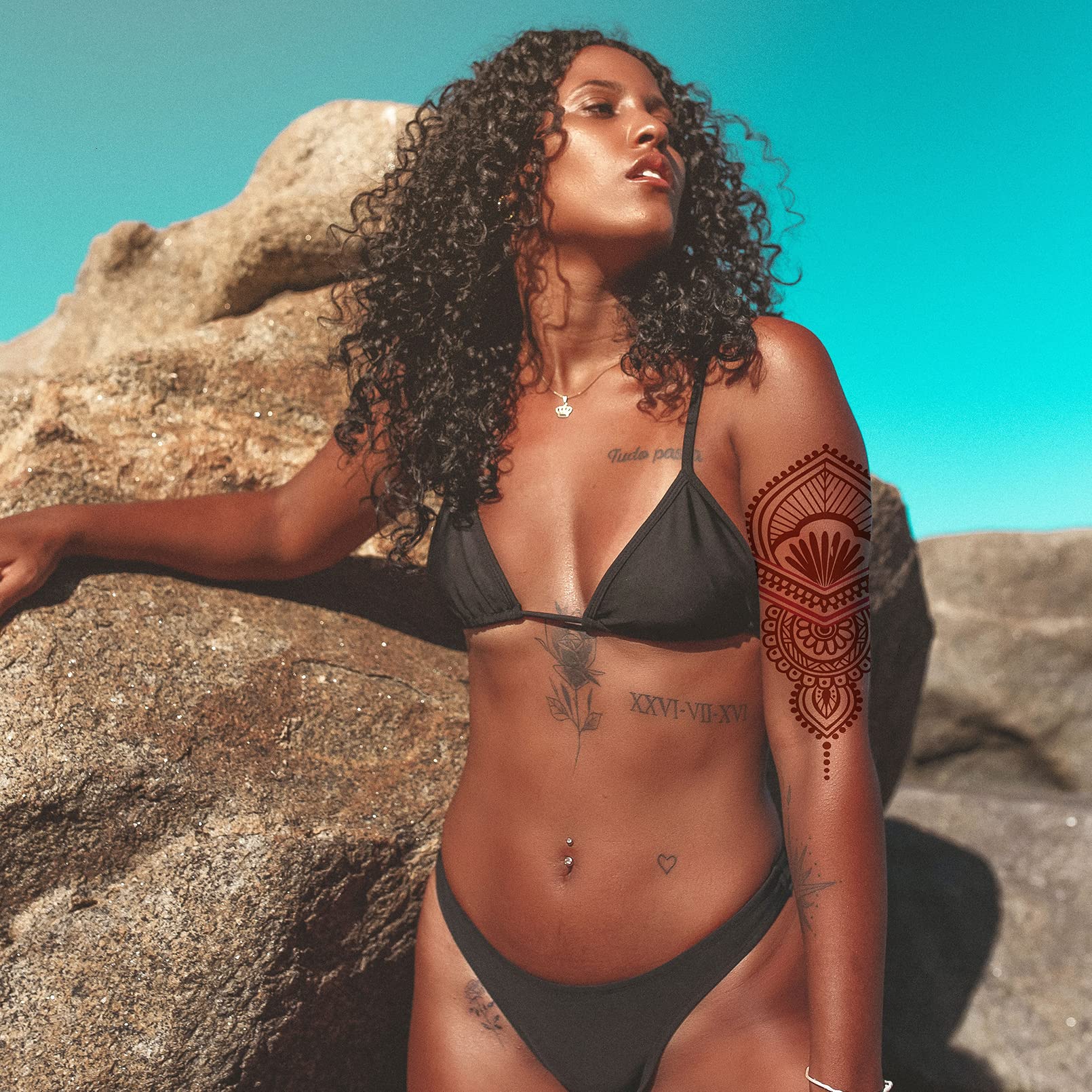 Waterproof Brown Henna Temporary Tattoo Stickers for Women - Long Lasting Fake Body Art - Perfect for Parties, Festivals, and Beach Vacations