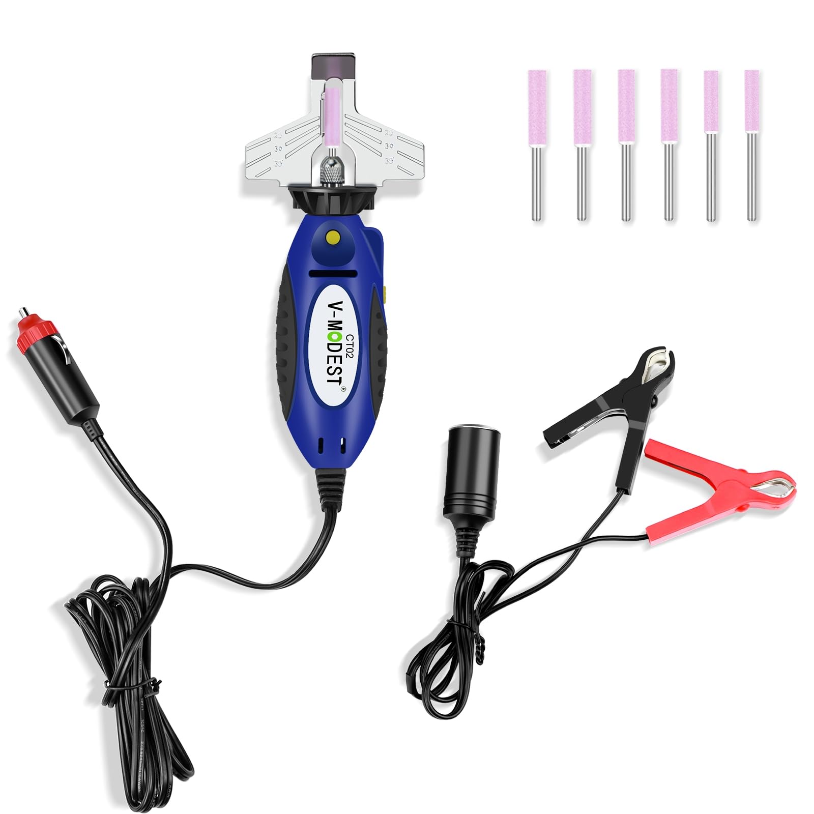 12V Handheld Electric Chainsaw Sharpener Tool - 25000 RPM Portable Grinder with 6 Titanium Diamond Bits - Fits All Chainsaw Chains - Car Battery Powered - Perfect for Outdoor Wood Cutting, Tree Trimming, and DIY Chainsaw Maintenance