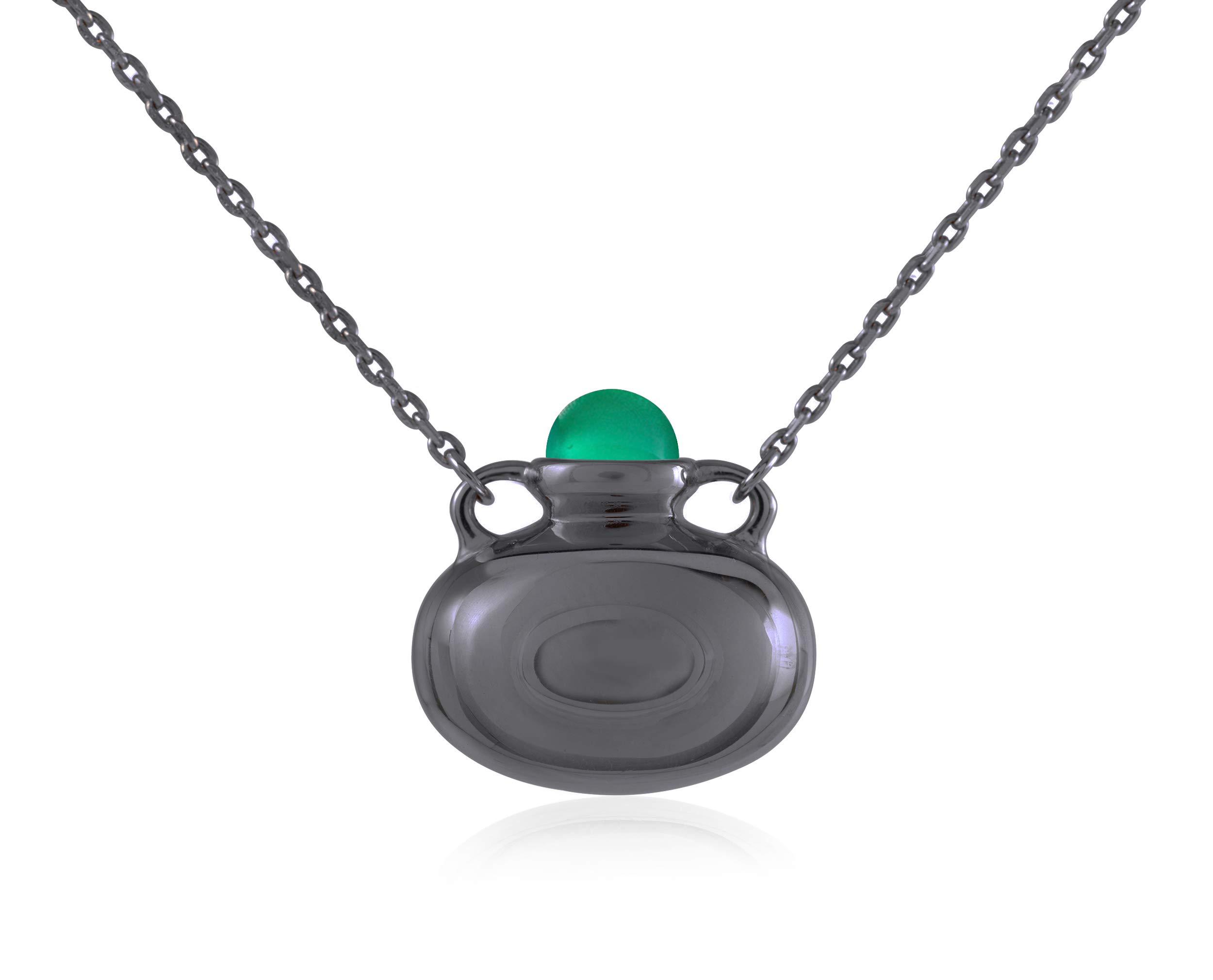 Personalized Engraved Emerald Green Onyx Necklace with Black Silver Amphora Pendant - Elegant Jewelry Gift for Women, Perfect for Weddings, Anniversaries & Special Occasions