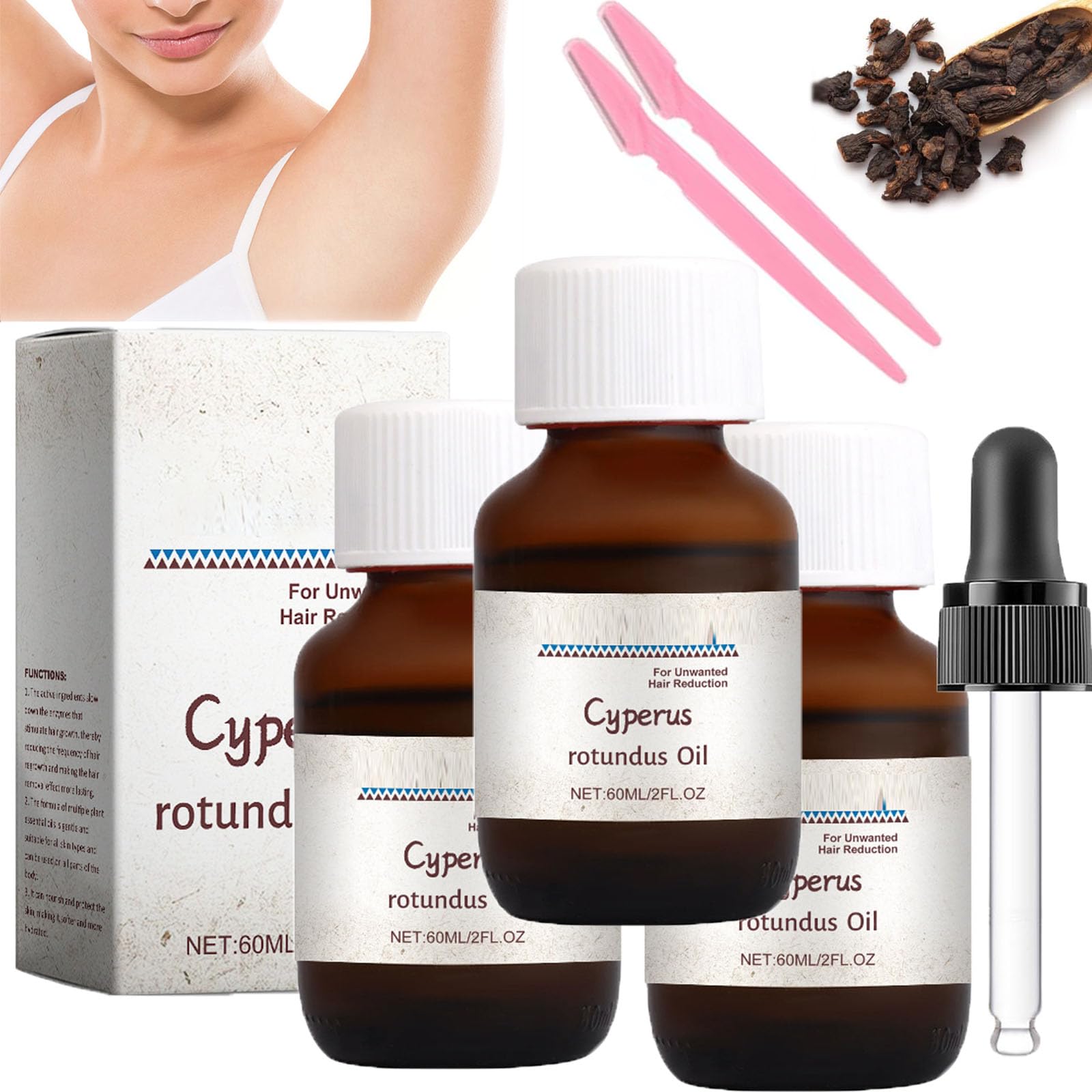Natural Cyperus Rotundus Oil for Hair Removal - Organic & Pure Essential Oil for Smooth Skin | Best for DIY Hair Removal, Skin Care & Aromatherapy at Home