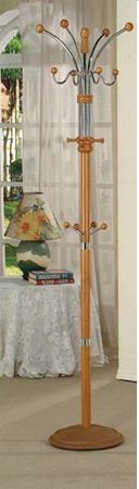 6 Foot Wood and Chrome Coat Rack - Oak Finish Wall Mounted Entryway Organizer for Hats, Jackets & Bags - Perfect for Hallway, Bedroom or Office Storage