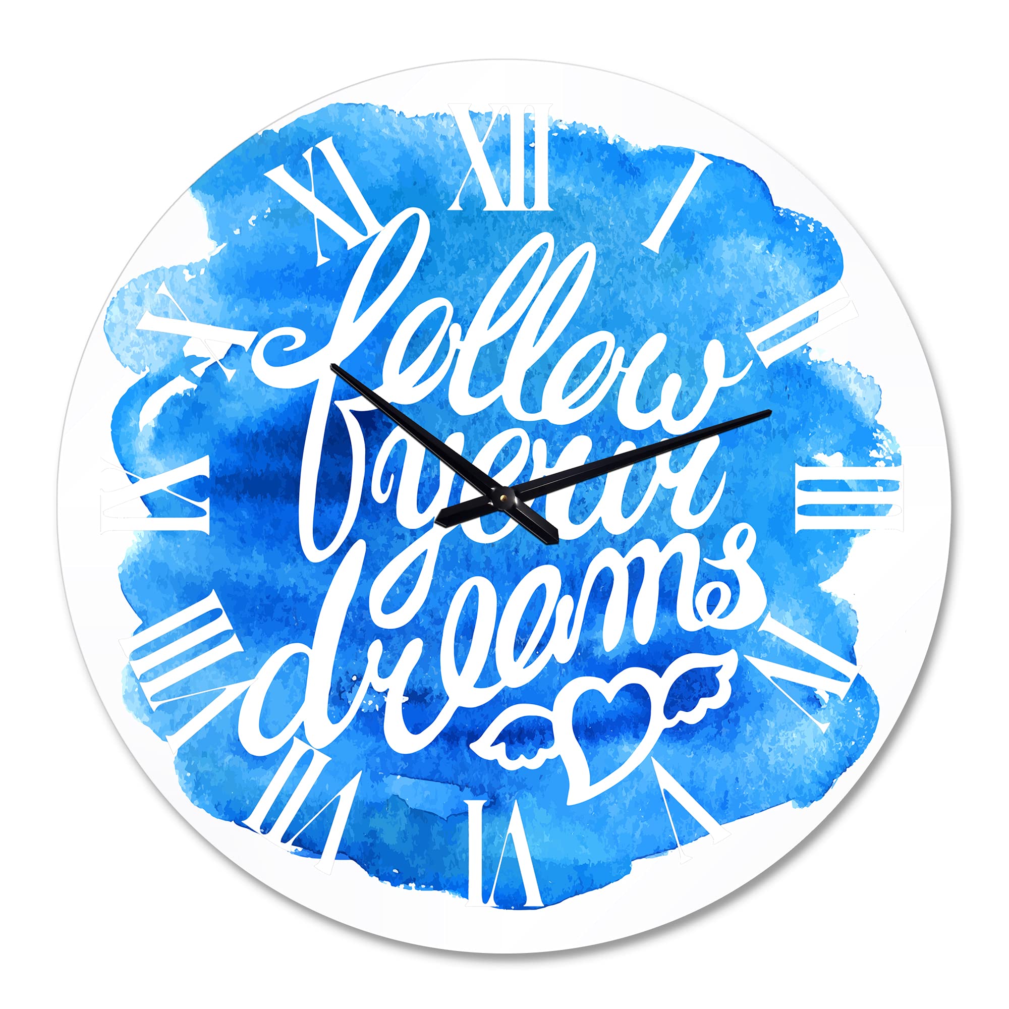 DesignQ Modern Wall Clock with Inspirational 'Follow Your Dreams' Quote - Large Decorative Clock for Bedroom, Living Room & Office - Perfect Motivational Home Decor Gift