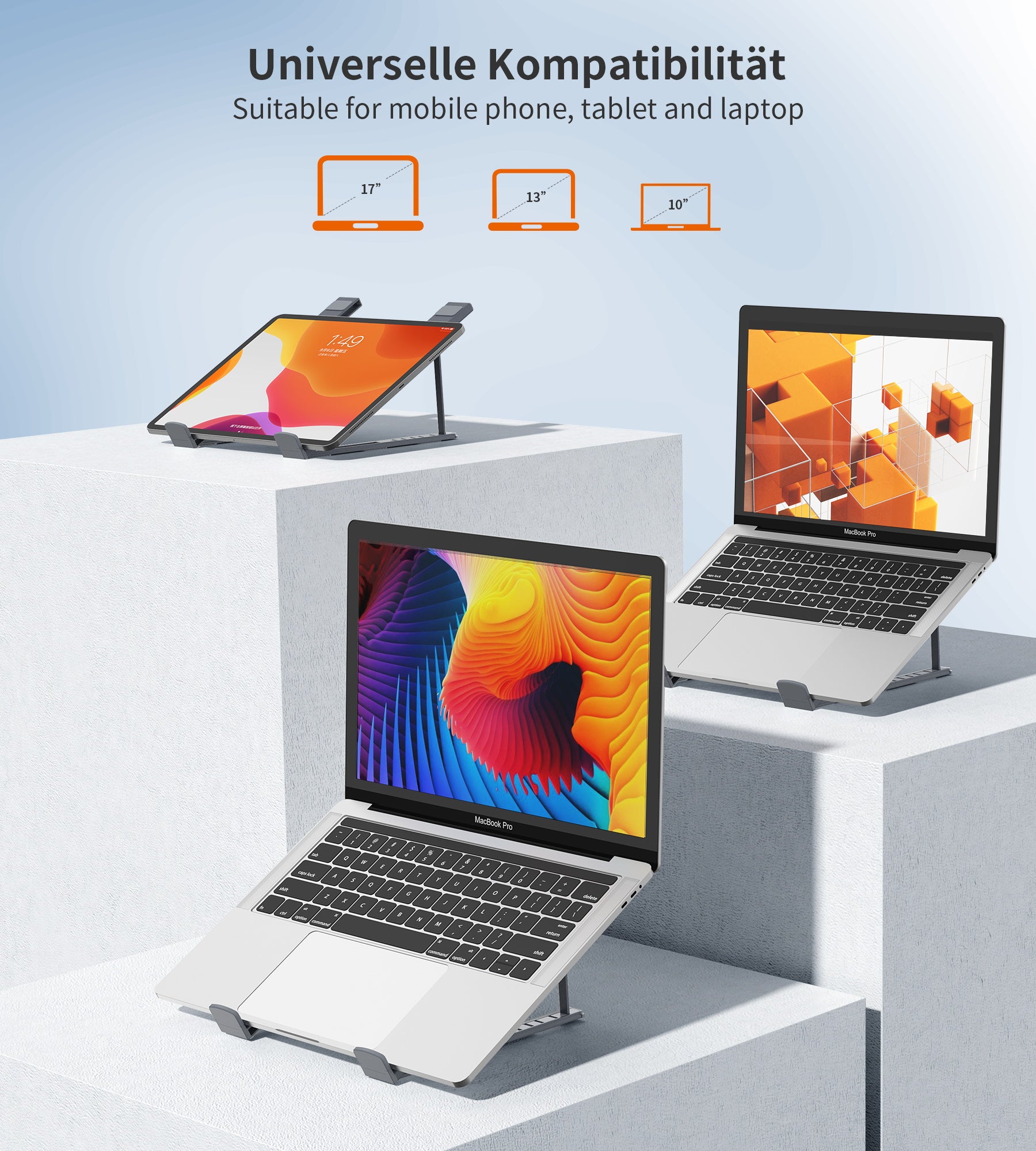 CHOETECH Adjustable Foldable Laptop Stand - Portable Ergonomic Computer Riser for Desk - Grey (Perfect for Home Office, Work from Home & Travel)