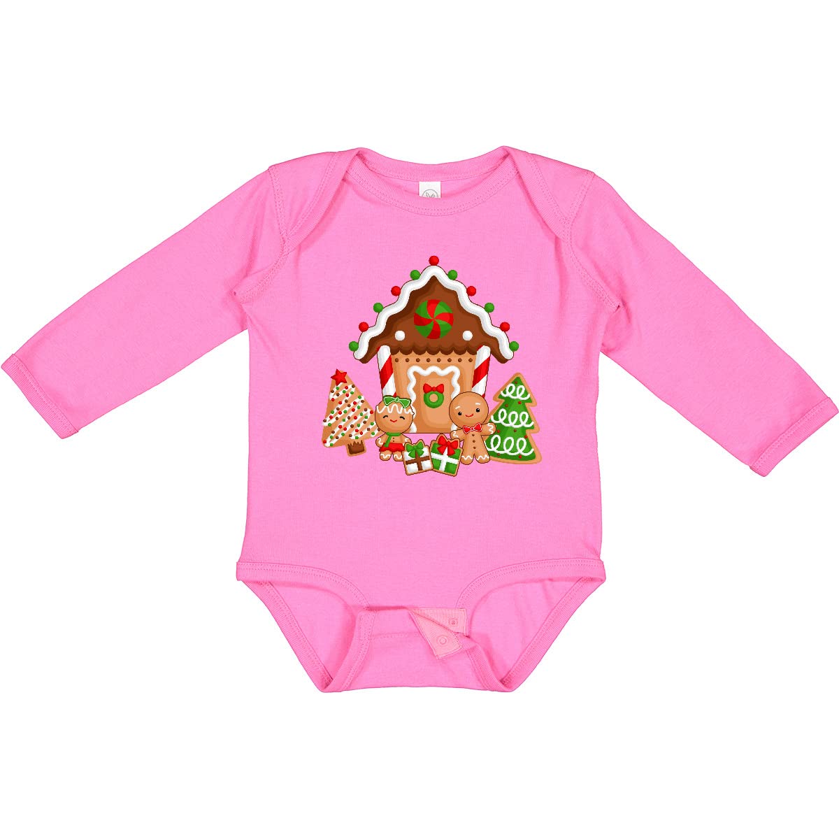 Inktastic Gingerbread House Christmas Long Sleeve Creeper - Festive Holiday Outfit for Babies & Toddlers - Perfect for Christmas Photos, Family Gatherings & Winter Celebrations