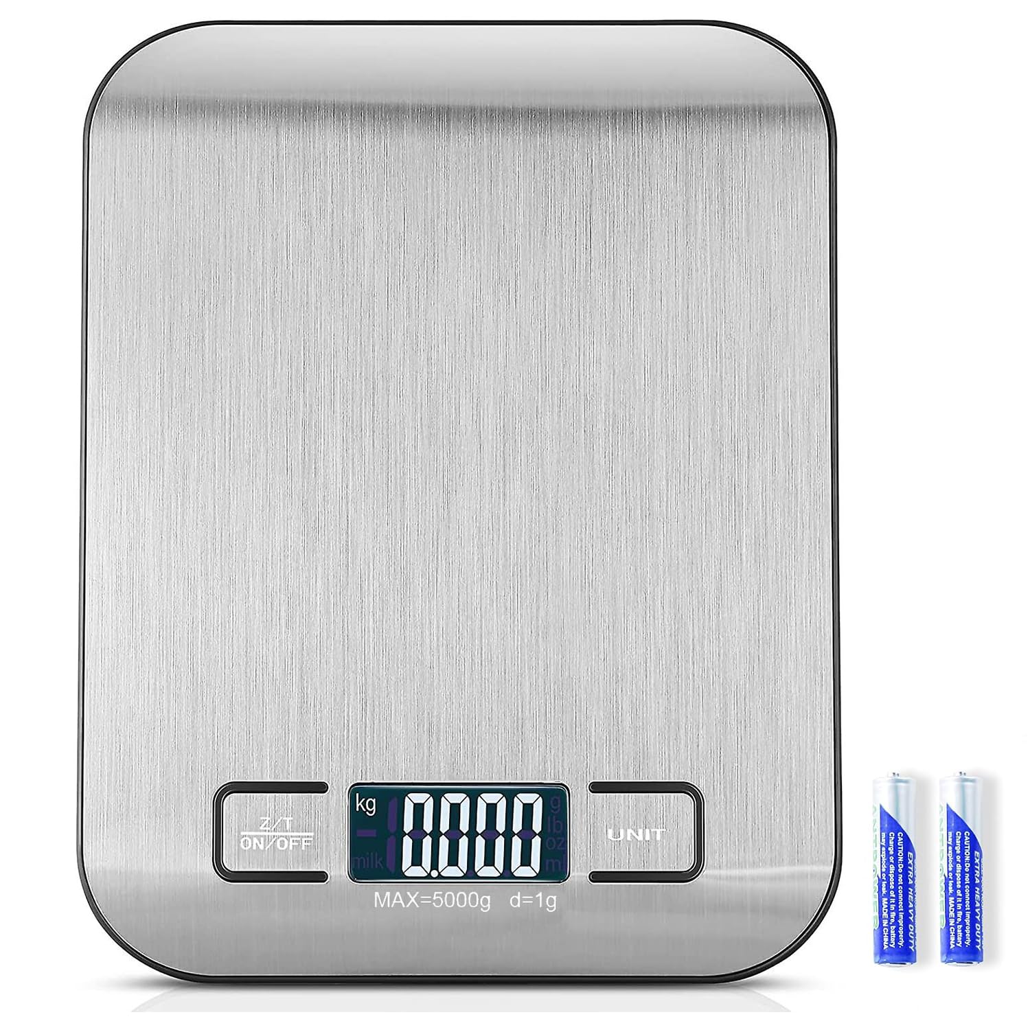 **11 lb Digital Kitchen Scale with Tare Function & Backlit LCD - Precise Food Scale for Baking, Cooking, and Portion Control (Silver, Includes Batteries)**