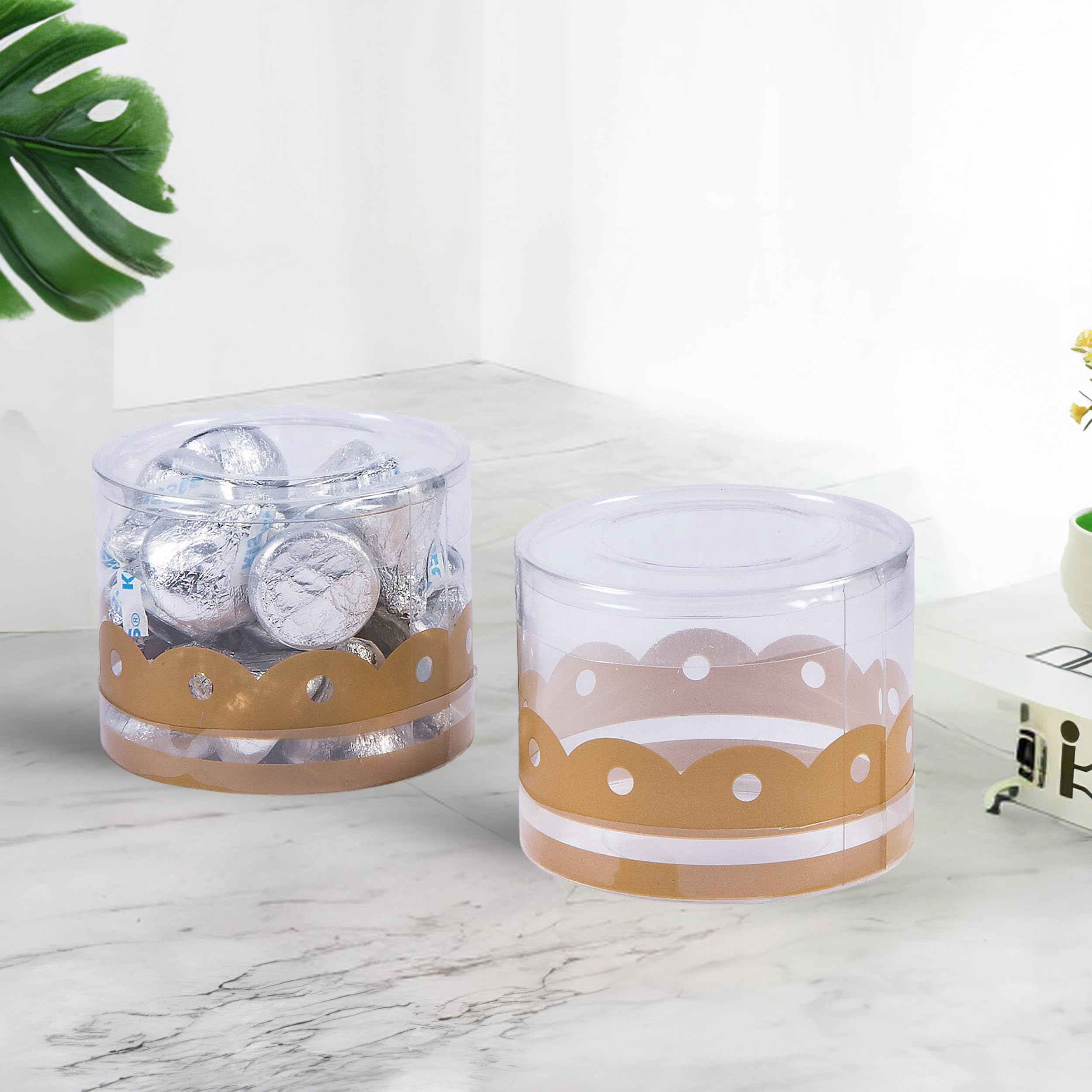 Small Round Macaron Boxes with Gold Trim - 12-Piece Set for Party Decorations, Wedding Favors & Gift Packaging