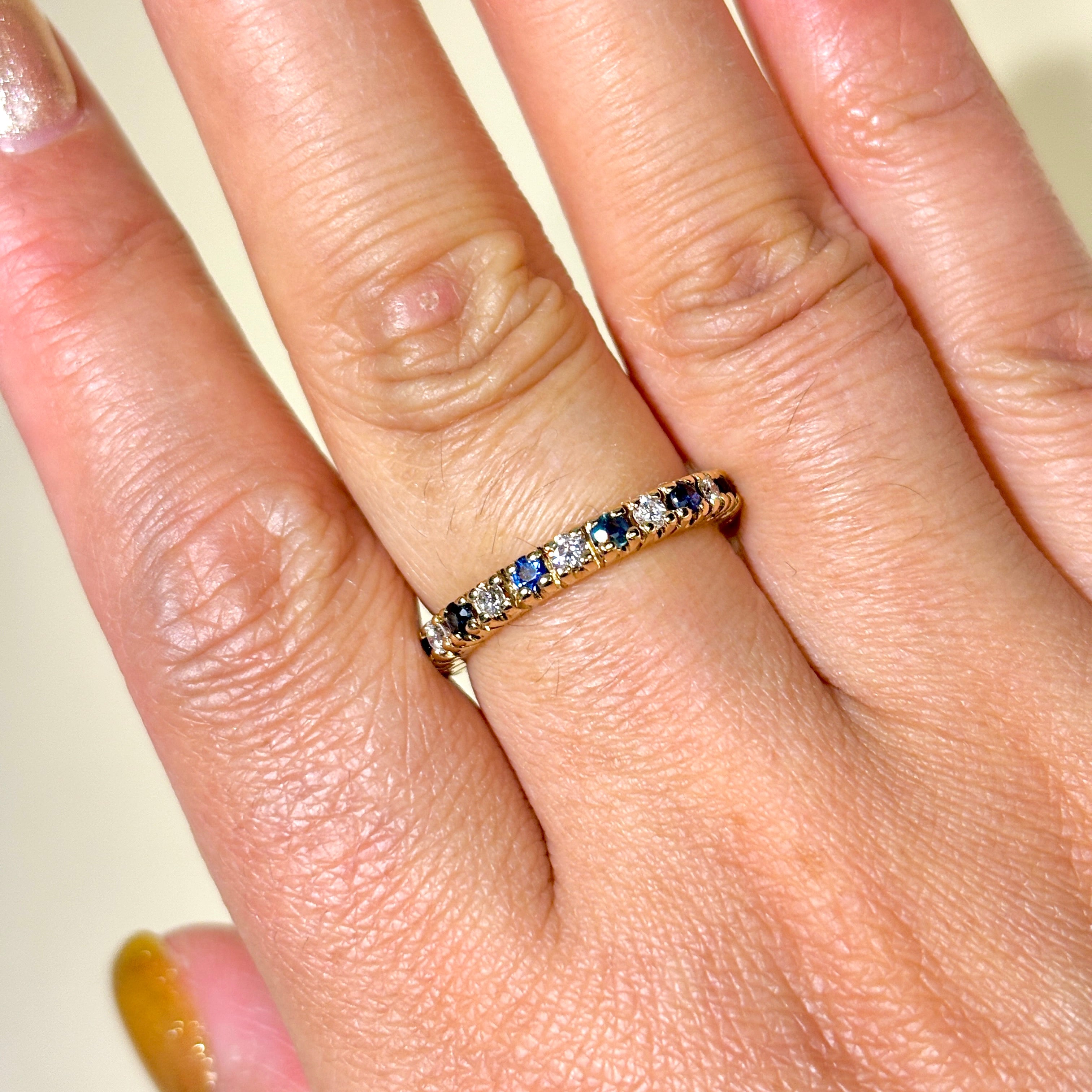 14K Yellow Gold Sapphire and Diamond Eternity Wedding Band Ring - 0.31ctw Sapphire & 0.27ctw Diamond - Size 7.25 - Perfect for Anniversary, Engagement, or Bridal Jewelry Gift