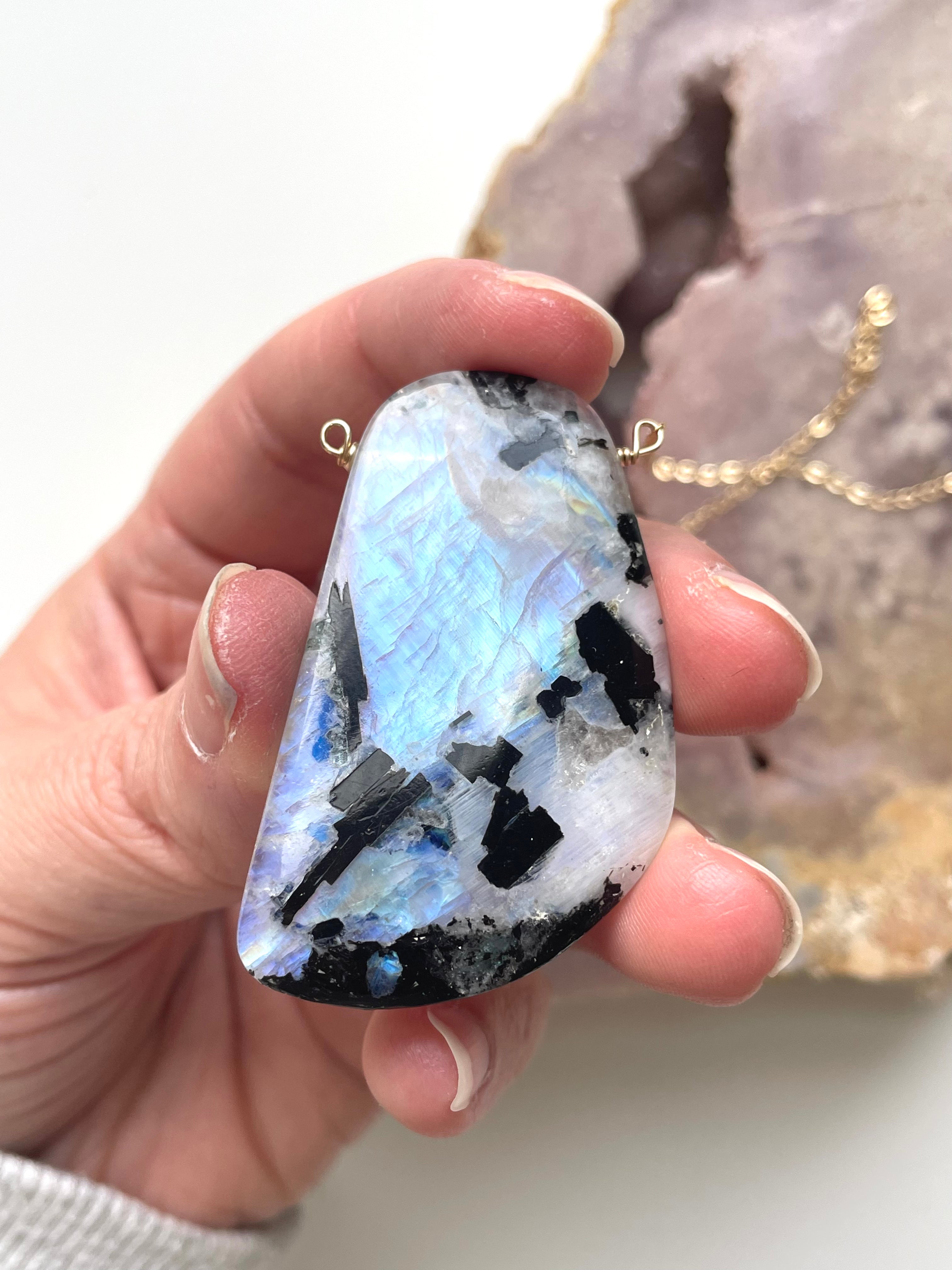 Large Moonstone Pendant Necklace 14k Gold Filled - Elegant Statement Jewelry for Women, Perfect for Weddings, Parties & Everyday Wear