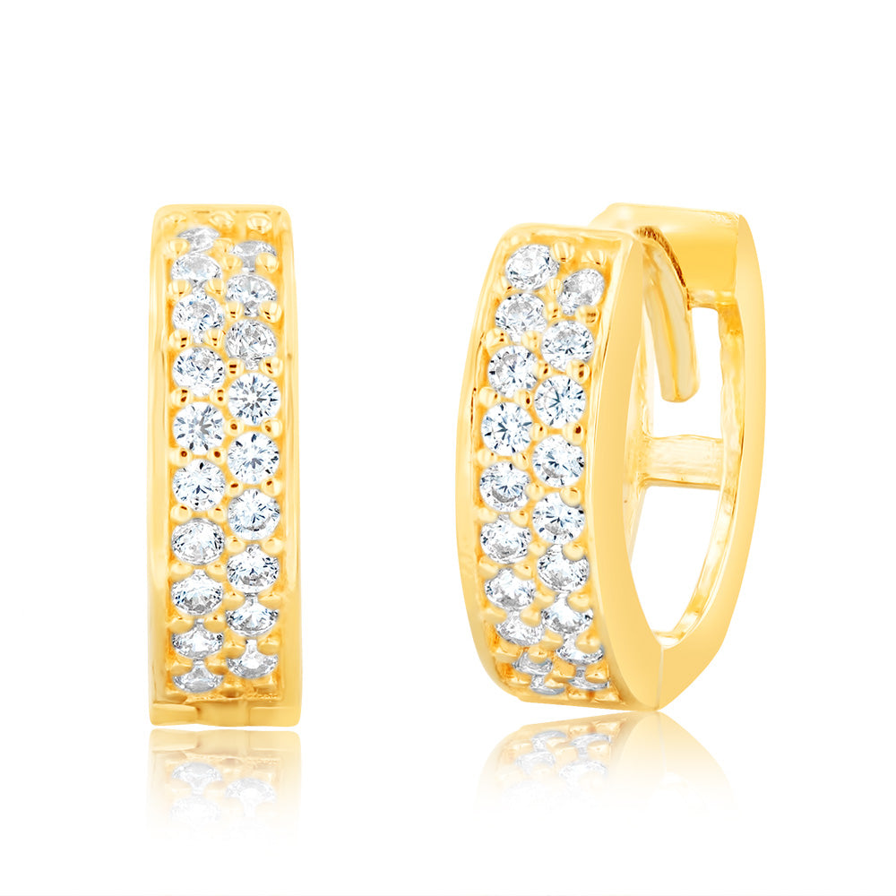 9ct Yellow Gold 8mm Cubic Zirconia Pave Huggie Hoop Earrings for Women - Perfect for Everyday Wear, Parties & Special Occasions
