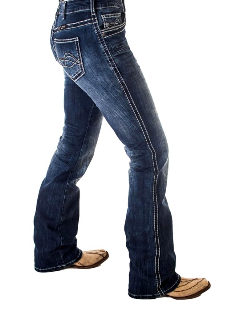 Women's Western Bootcut Jeans with Button Fly - Dark Wash JHURBT for Cowgirl Style & Everyday Comfort