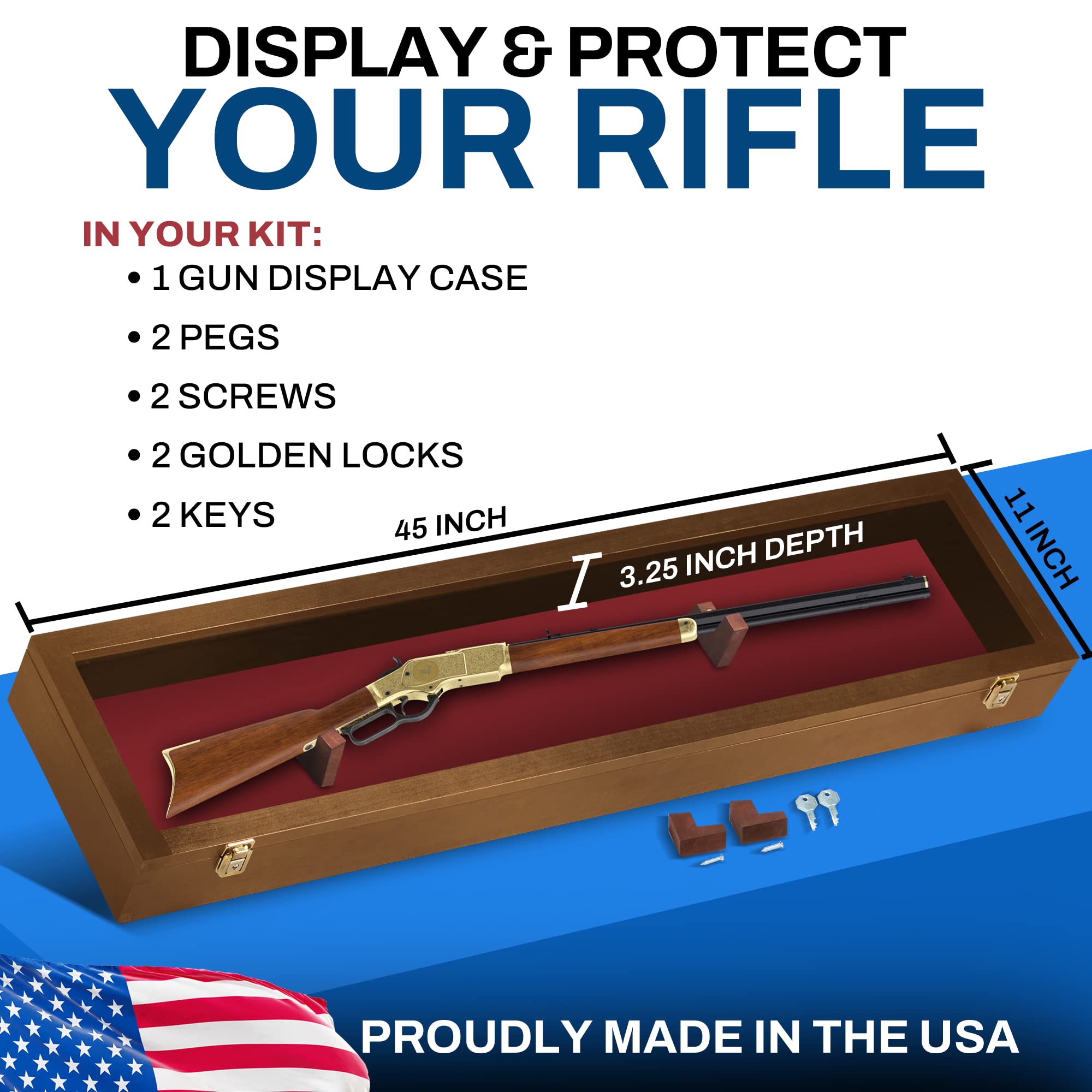 Lockable Gun Display Case for Rifles & Shotguns - Acrylic Door Wall Mount Cabinet for Firearms & Swords - Secure Storage for Home, Office, or Hunting Lodge Display