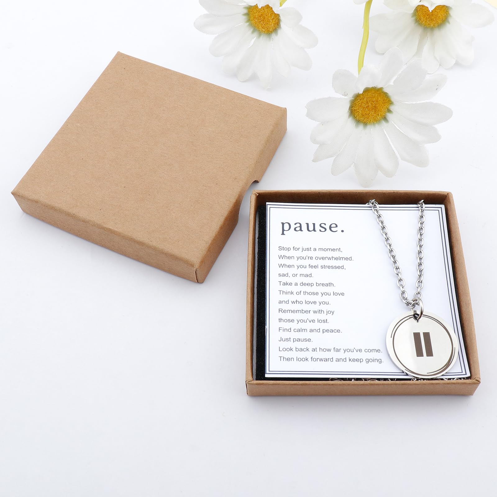 Haozee Inspirational Pause Necklace - Motivational Jewelry Gift for Women, Best Friend Birthday Present, Relaxation Encouragement Keepsake - Perfect for Meditation, Yoga & Daily Wear