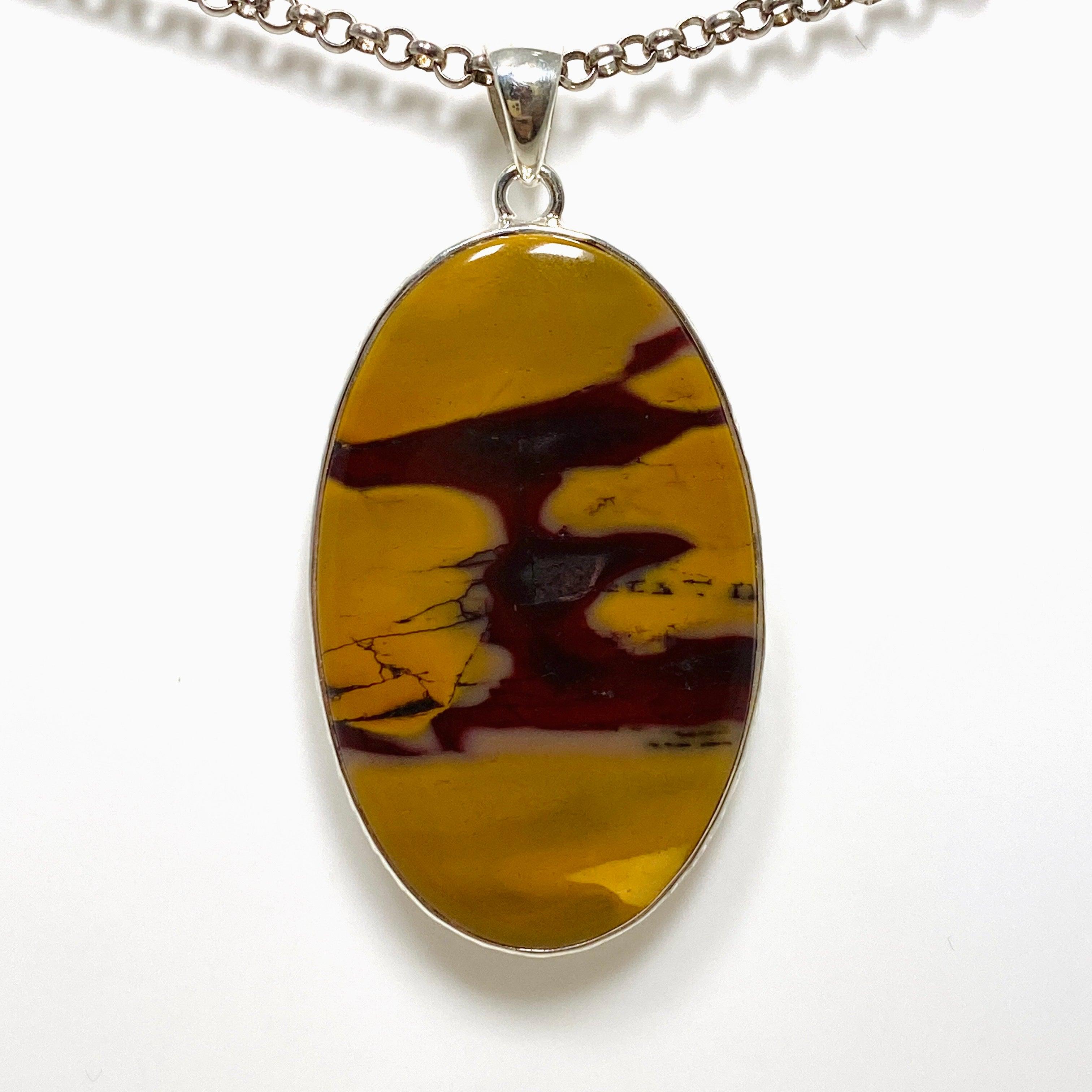 Natural Mookaite Oval Pendant Necklace - Handcrafted Hammered Sterling Silver Setting KPGJ4409 | Spiritual Jewelry, Healing Crystal Gift for Women, Meditation & Energy Work