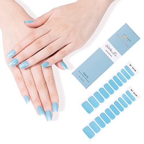DANNI & TONI Semi Cured Gel Nail Strips - Long Lasting Blue Gel Nail Polish Stickers & Wraps (20 Extra Long Stickers) for DIY Manicure at Home, Parties & Special Occasions
