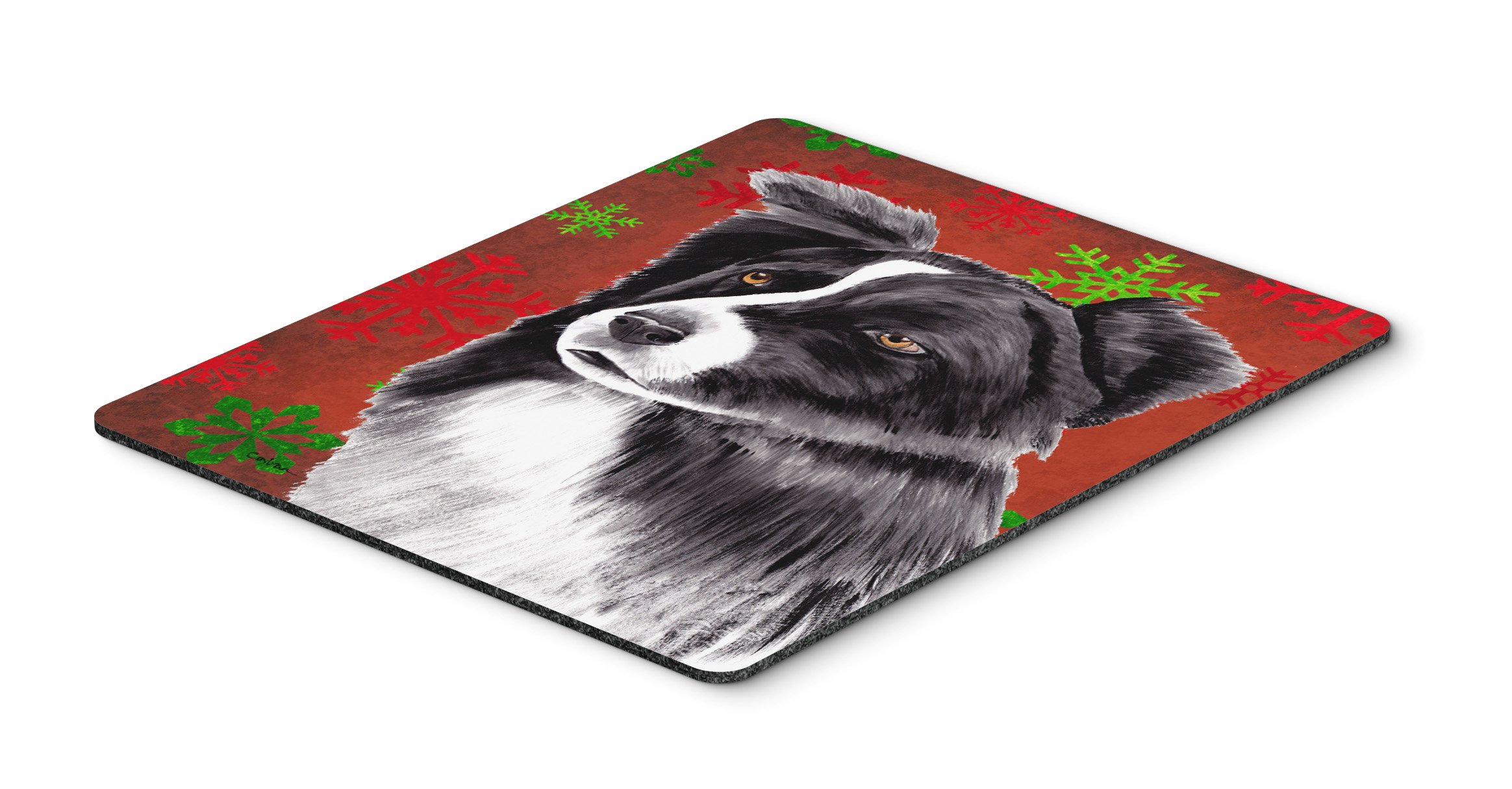 Border Collie Christmas Mouse Pad - Red & Green Snowflake Holiday Design | Large Washable Mouse Mat for Home Office, Gaming & Laptop Use | Perfect Gift for Dog Lovers & Christmas Decor