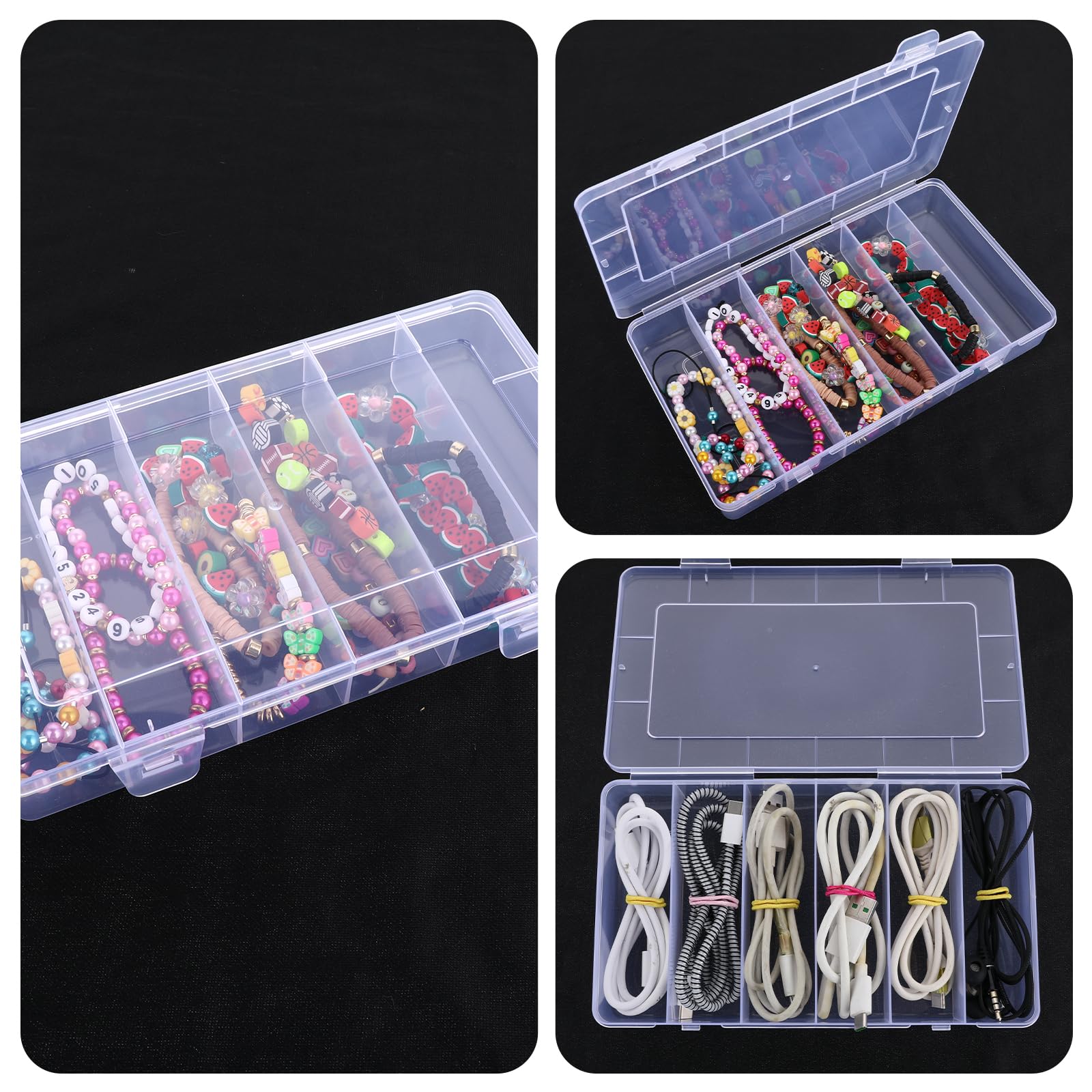 2 Pack Clear Plastic Tackle Box Organizer - 6 Grid Compartment Storage Box for Fishing Lures, Bait, Hooks, Screws, Nails & Pins (8.18×4.64×1.29 Inch) - Perfect for Fishing Trips, Craft Organization & Small Hardware Storage