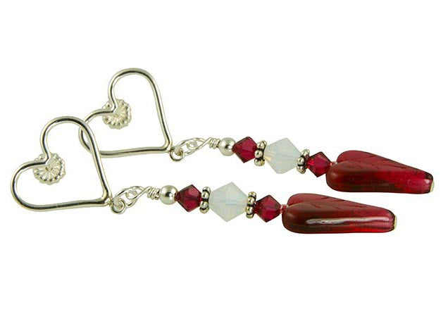 Handmade Ruby Heart Crystal Earrings for Women - Elegant Dangle Drop Jewelry for Valentine's Day, Anniversary & Romantic Date Night Gifts