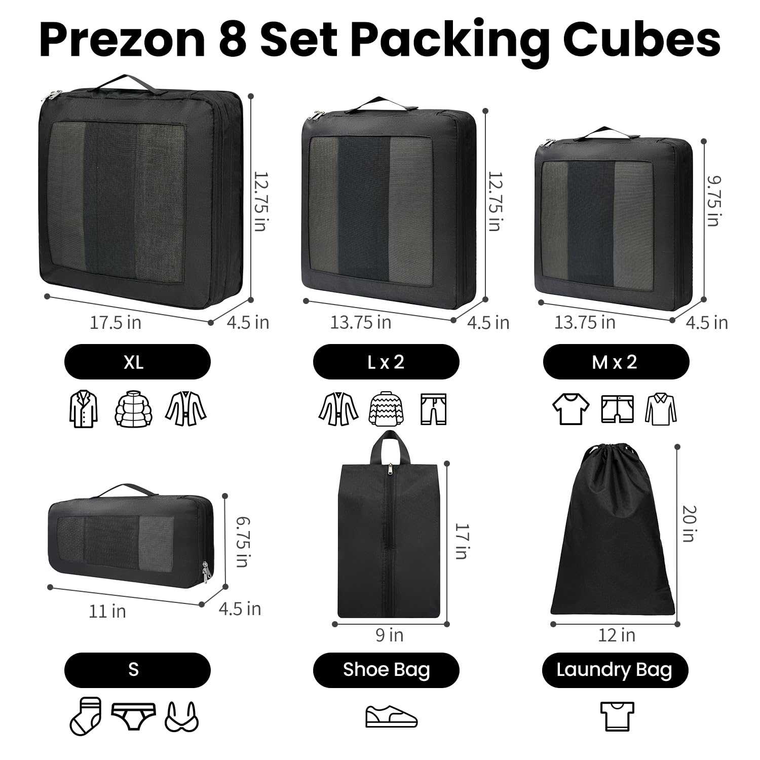 8/6/4 Set Compression Packing Cubes for Travel - Lightweight Luggage Organizer Bags, Durable Suitcase Organizers for Vacation Essentials | Perfect for Business Trips, Family Vacations & Backpacking Adventures