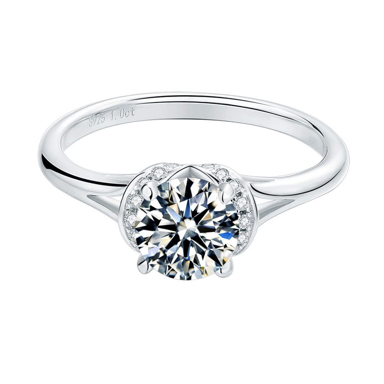 925 Sterling Silver Promise Rings for Women - 1ct Moissanite Halo Engagement Ring with 4 Prong Setting, Round Cut (Perfect for Anniversaries, Proposals & Special Occasions)
